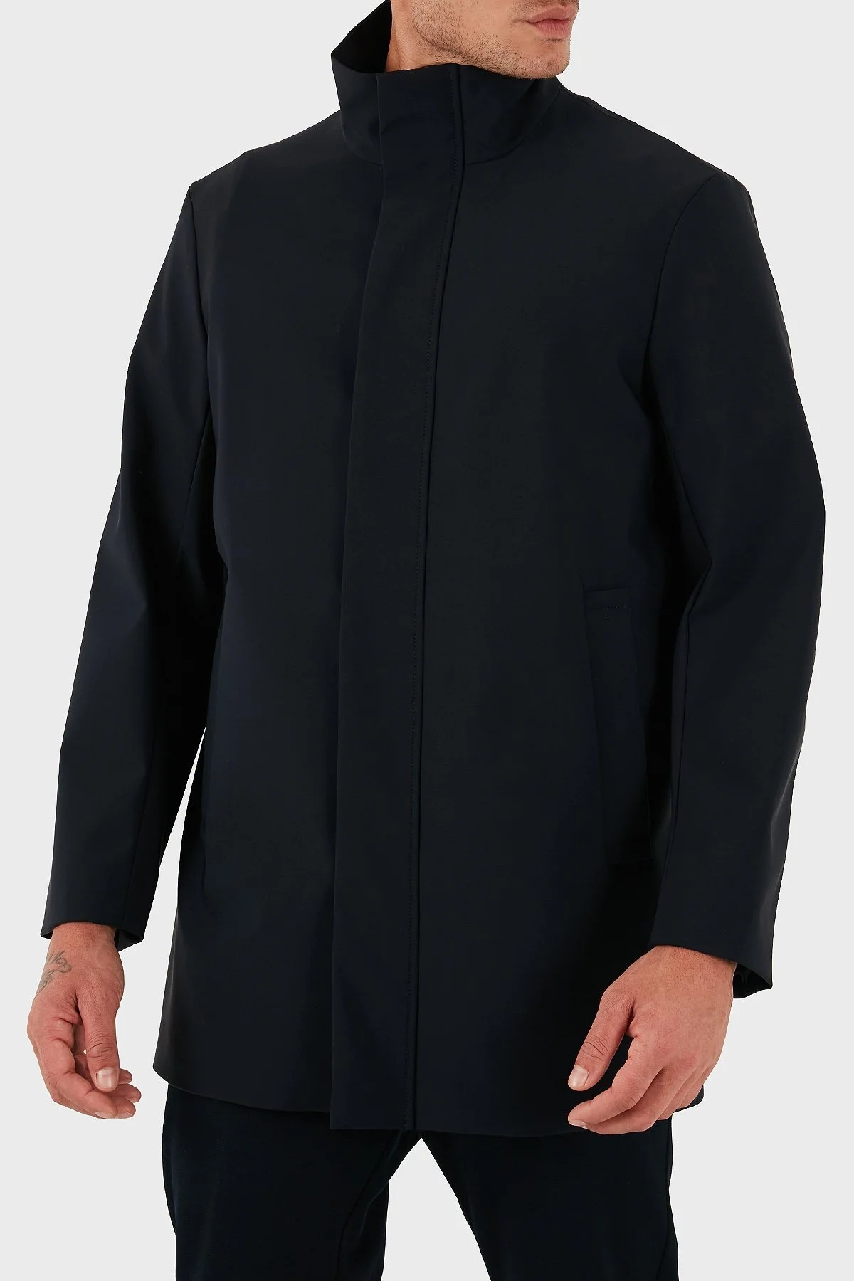 Emporio Armani Pamuk Karışımlı Dik Yaka Regular Fit Erkek Trençkot 8N1L81 1NZAZ 0920 LACİVERT - 6