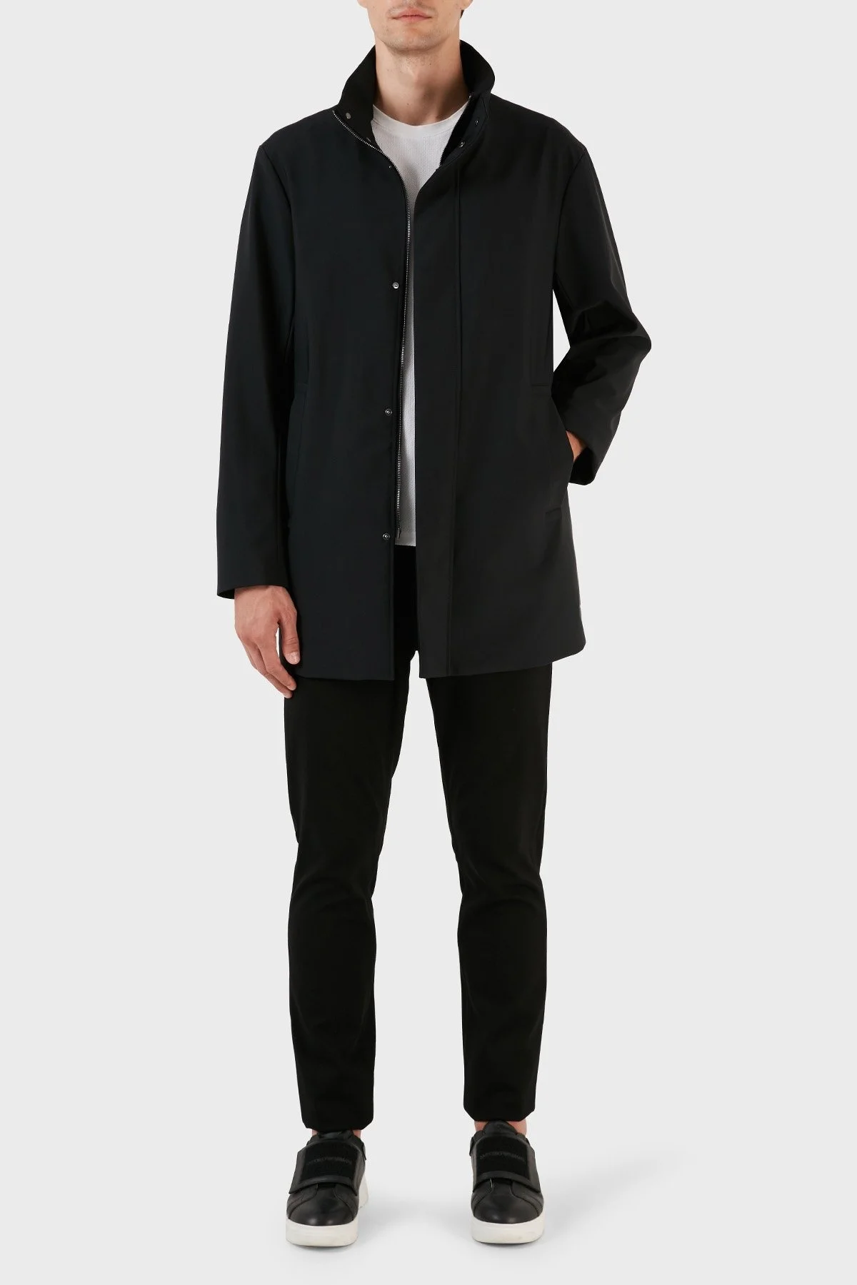 Emporio Armani Pamuk Karışımlı Dik Yaka Regular Fit Erkek Trençkot 8N1L81 1NZAZ 0999 SİYAH - 4