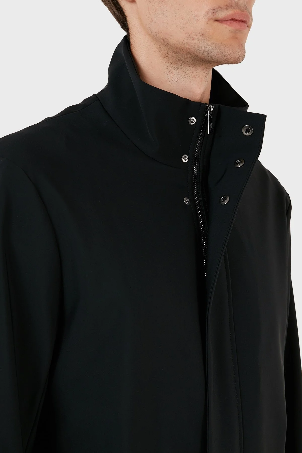 Emporio Armani Pamuk Karışımlı Dik Yaka Regular Fit Erkek Trençkot 8N1L81 1NZAZ 0999 SİYAH - 12