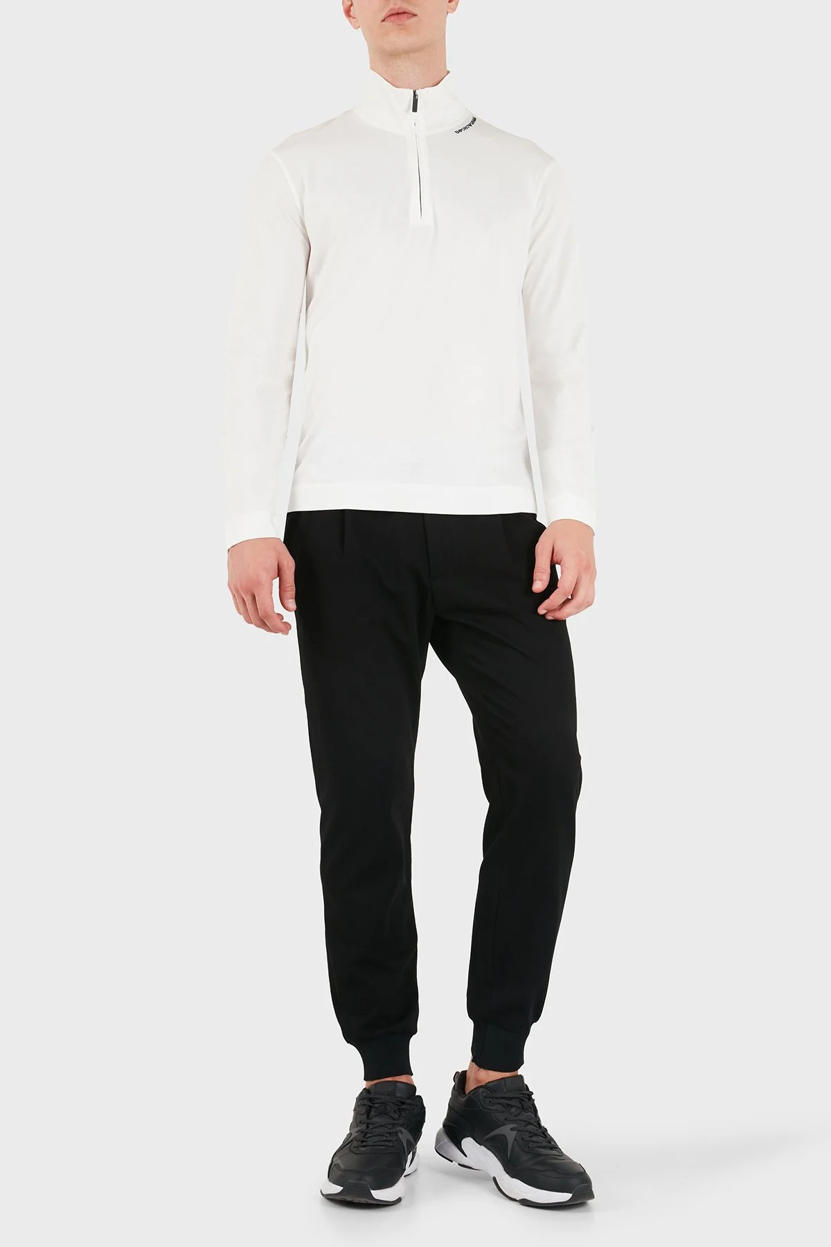 Emporio Armani Pamuk Karışımlı Dik Yaka Yarım Fermuarlı Erkek T Shirt EM006806 AF10761 U0003 Beyaz - 2