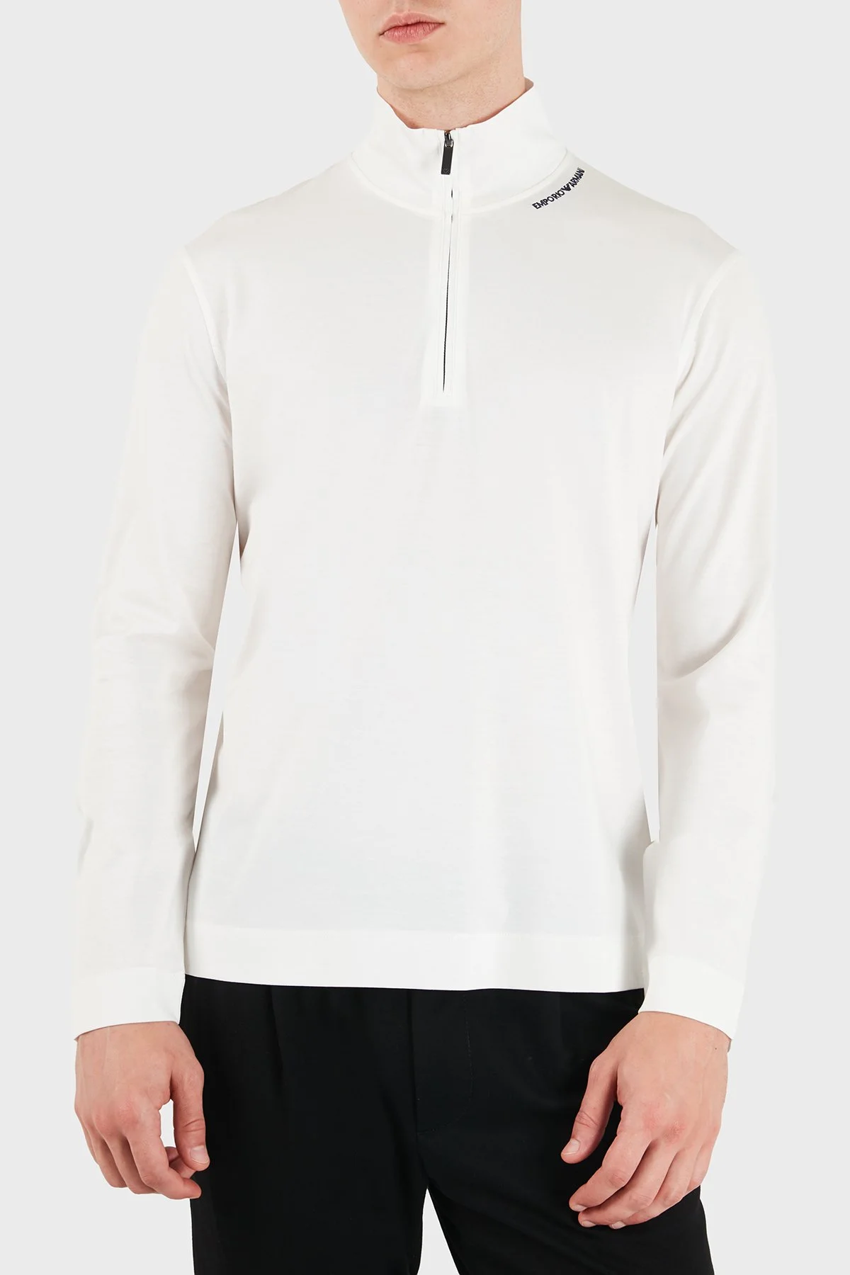 Emporio Armani Pamuk Karışımlı Dik Yaka Yarım Fermuarlı Erkek T Shirt EM006806 AF10761 U0003 Beyaz - 5