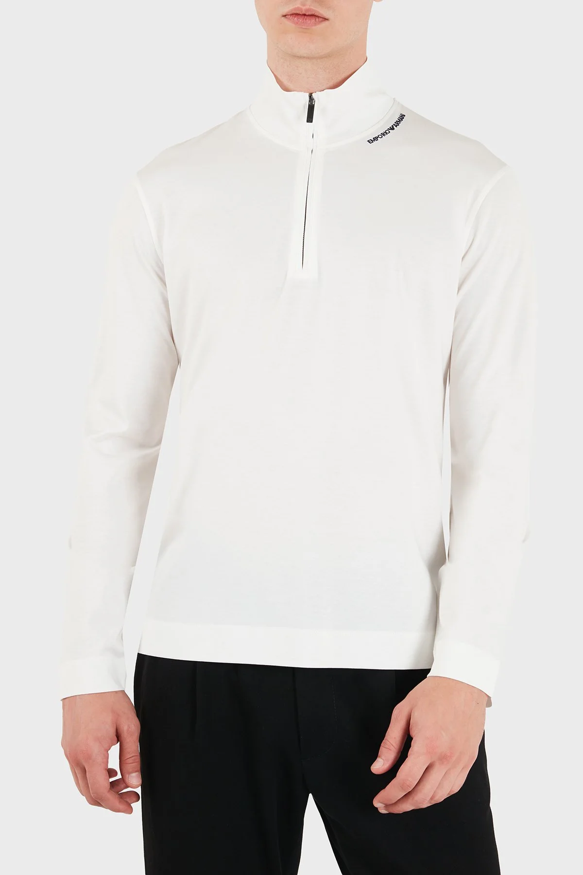 Emporio Armani Pamuk Karışımlı Dik Yaka Yarım Fermuarlı Erkek T Shirt EM006806 AF10761 U0003 Beyaz - 6