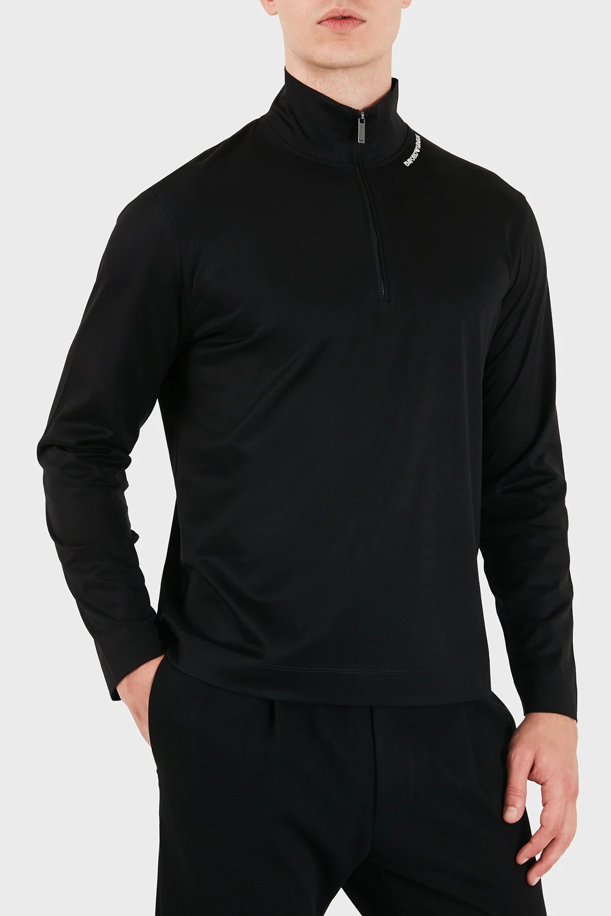 Emporio Armani Pamuk Karışımlı Dik Yaka Yarım Fermuarlı Erkek T Shirt EM006806 AF10761 UC001 Siyah - 4