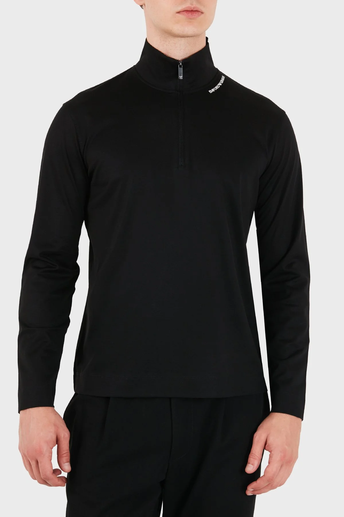 Emporio Armani Pamuk Karışımlı Dik Yaka Yarım Fermuarlı Erkek T Shirt EM006806 AF10761 UC001 Siyah - 5