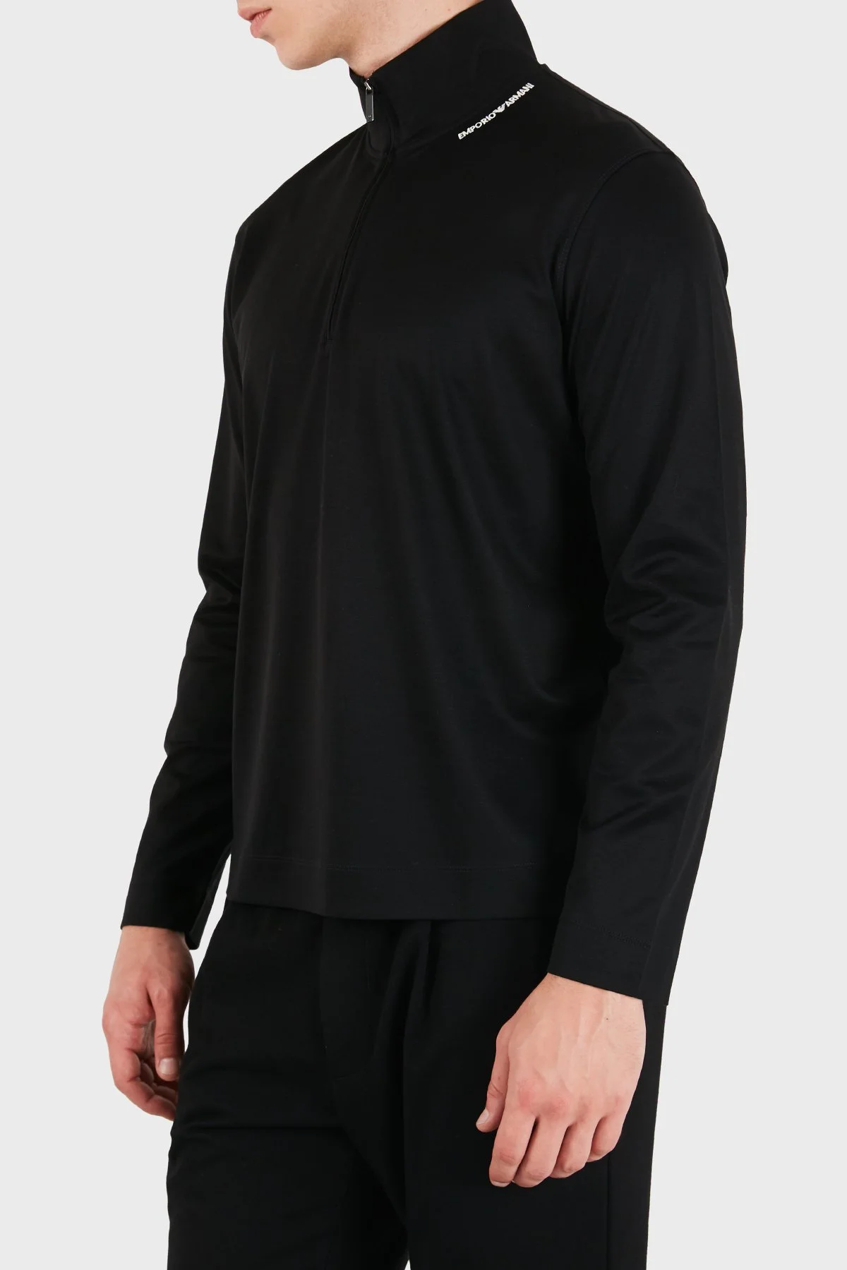 Emporio Armani Pamuk Karışımlı Dik Yaka Yarım Fermuarlı Erkek T Shirt EM006806 AF10761 UC001 Siyah - 6