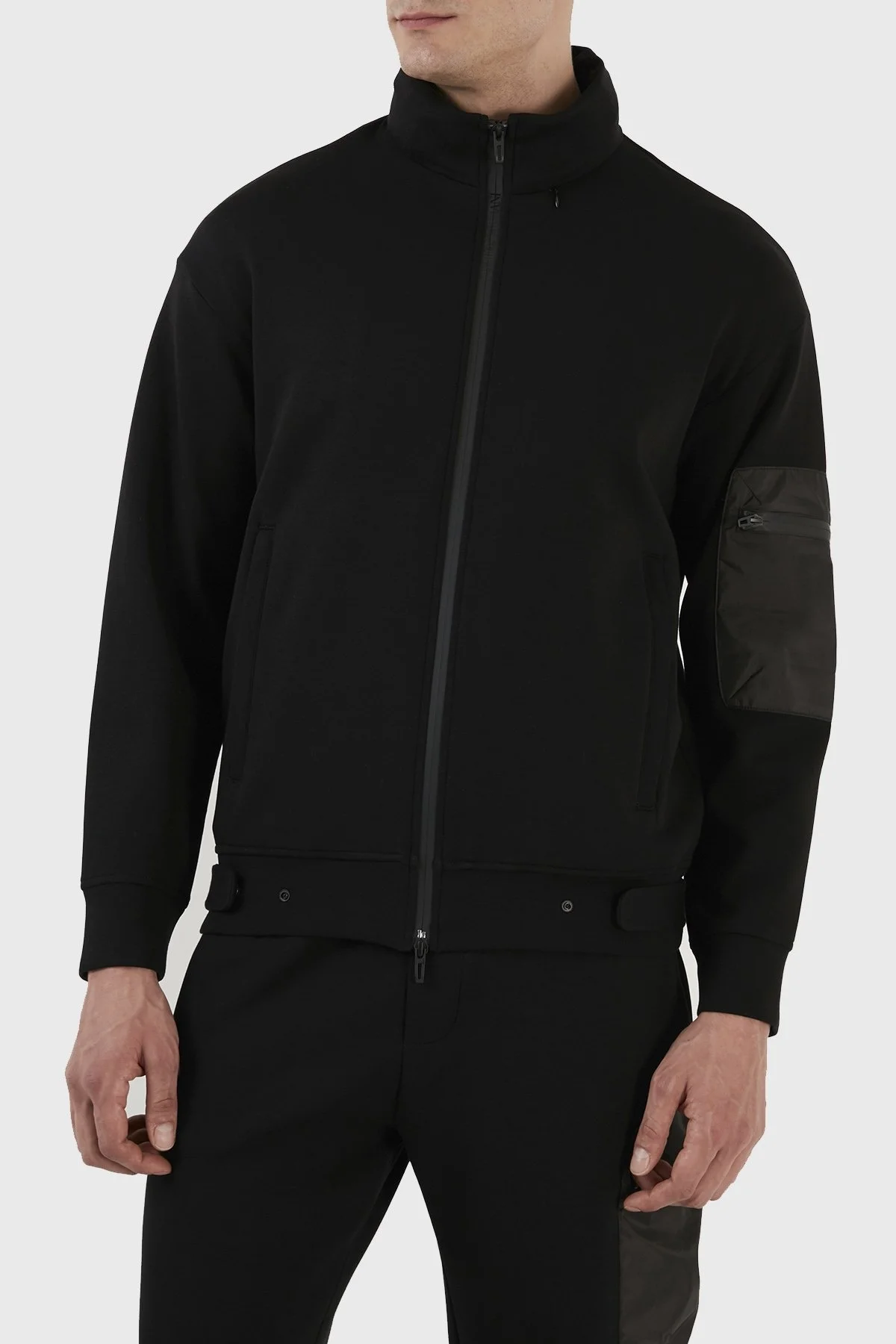 Emporio Armani Pamuk Karışımlı Gizli Kapüşonlu Fermuarlı Mevsimlik Erkek Sweat 3R1MCT 1JHSZ 0999 SİYAH - 1