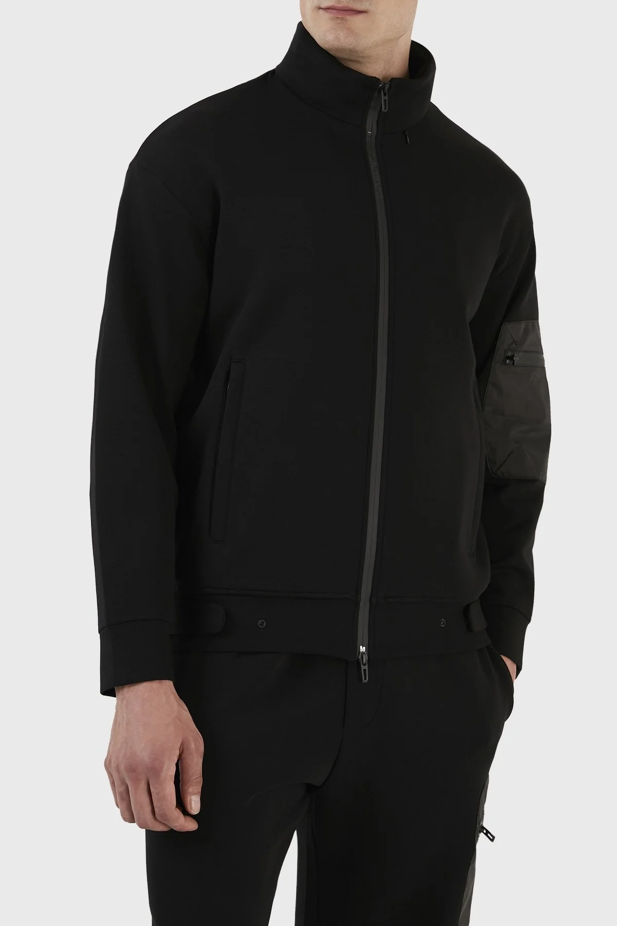 Emporio Armani Pamuk Karışımlı Gizli Kapüşonlu Fermuarlı Mevsimlik Erkek Sweat 3R1MCT 1JHSZ 0999 SİYAH - 2