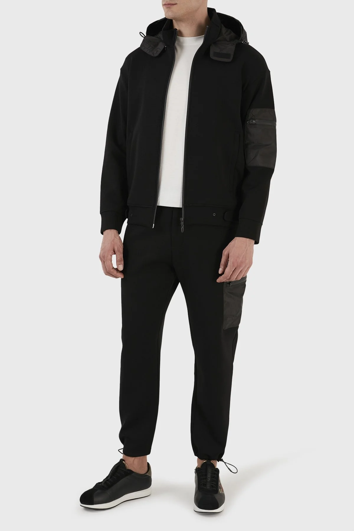 Emporio Armani Pamuk Karışımlı Gizli Kapüşonlu Fermuarlı Mevsimlik Erkek Sweat 3R1MCT 1JHSZ 0999 SİYAH - 5