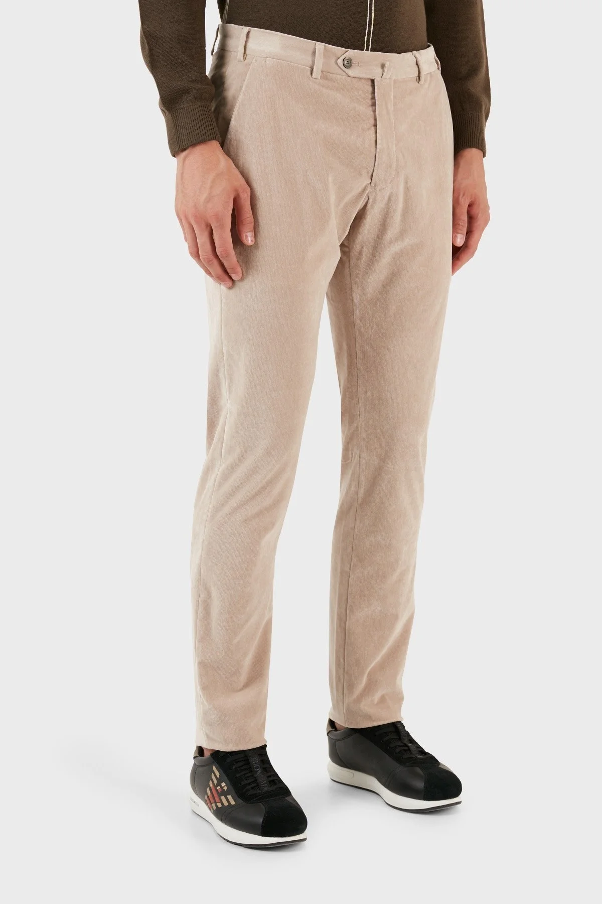 Emporio Armani Pamuk Karışımlı İnce Fitilli Normal Bel Regular Fit Erkek Pantolon H41P61 E1619 112 BEJ - 11