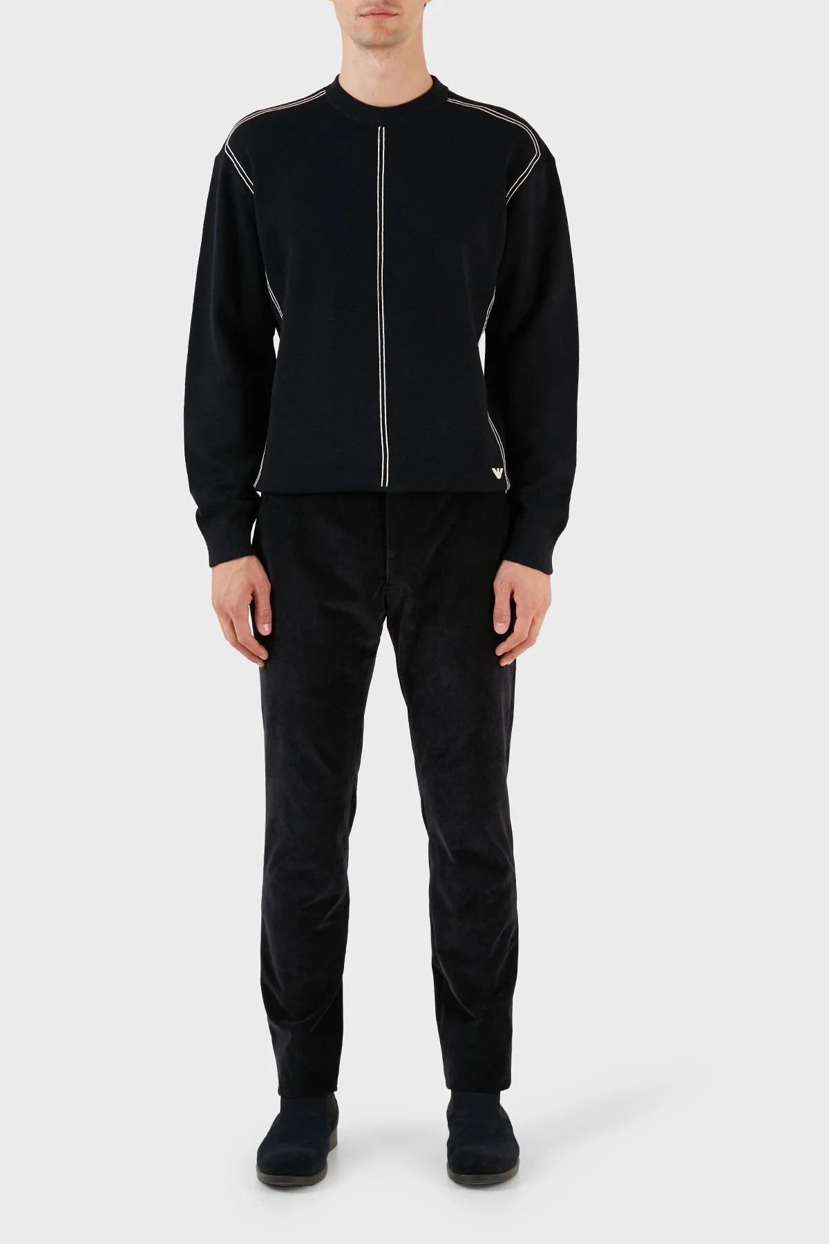 Emporio Armani Pamuk Karışımlı İnce Fitilli Normal Bel Regular Fit Erkek Pantolon H41P61 E1619 922 LACİVERT - 4