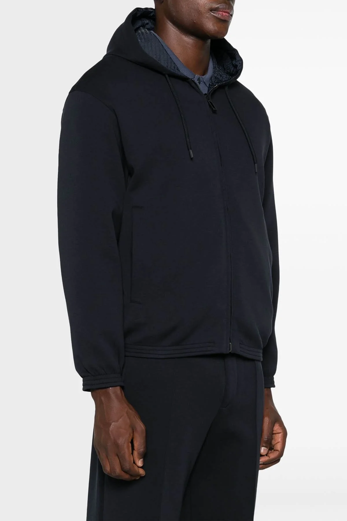 Emporio Armani Pamuk Karışımlı Kapüşonlu Çift Taraflı Bomber Erkek Ceket 6D1MD3 1JHSZ 0920 LACİVERT - 1