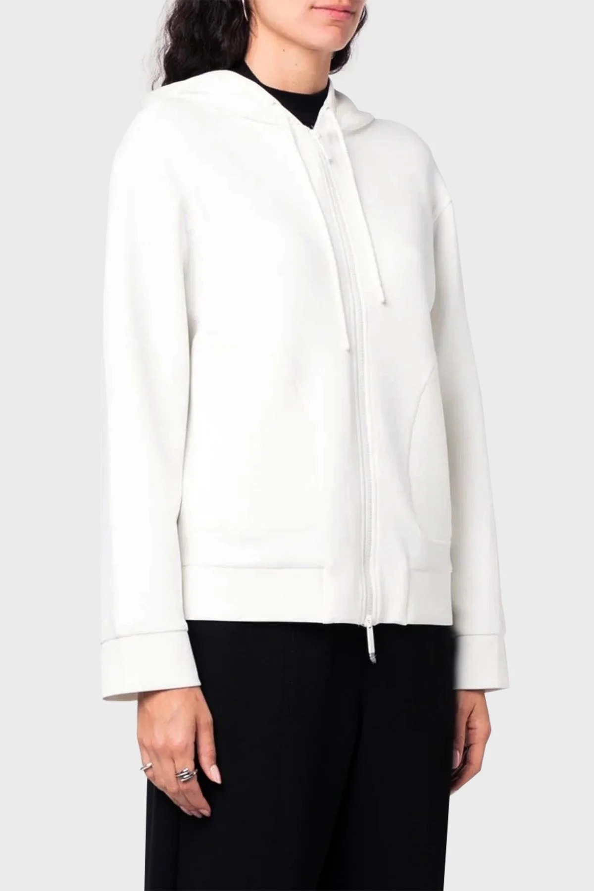 Emporio Armani Pamuk Karışımlı Kapüşonlu Fermuarlı Regular Fit Bayan Sweat 6R2M6E 1JHSZ 0101 BEYAZ - 1