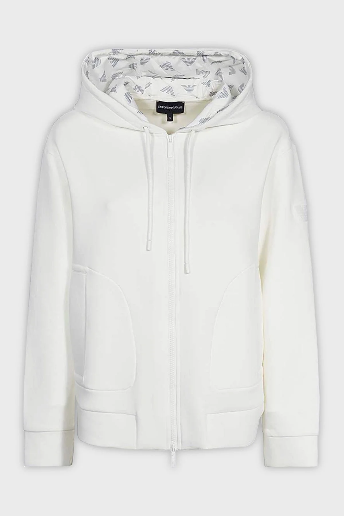 Emporio Armani Pamuk Karışımlı Kapüşonlu Fermuarlı Regular Fit Bayan Sweat 6R2M6E 1JHSZ 0101 BEYAZ - 5