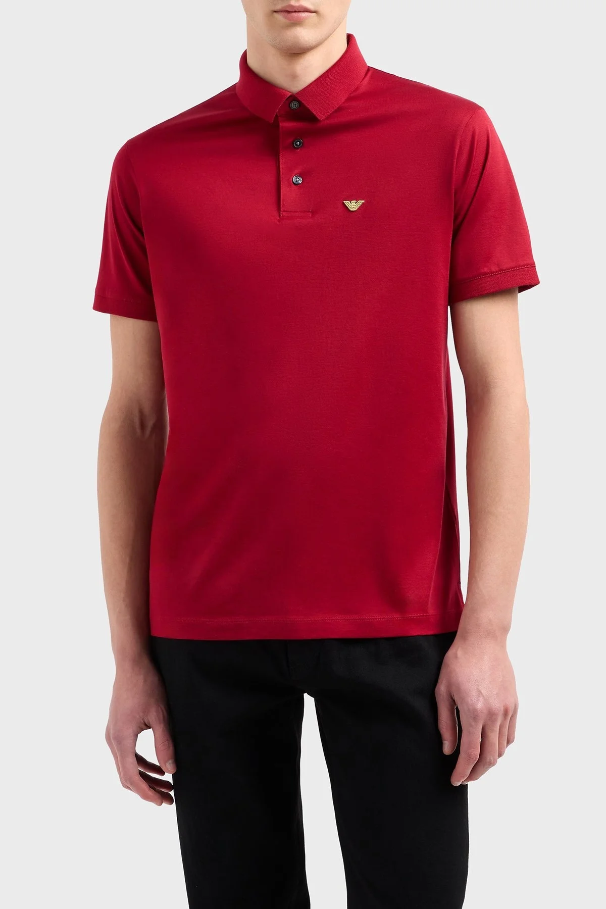 Emporio Armani Pamuk Karışımlı Logolu Düğmeli Erkek Polo Yaka T Shirt EM001704 AF10017 M5037 KIRMIZI - 1