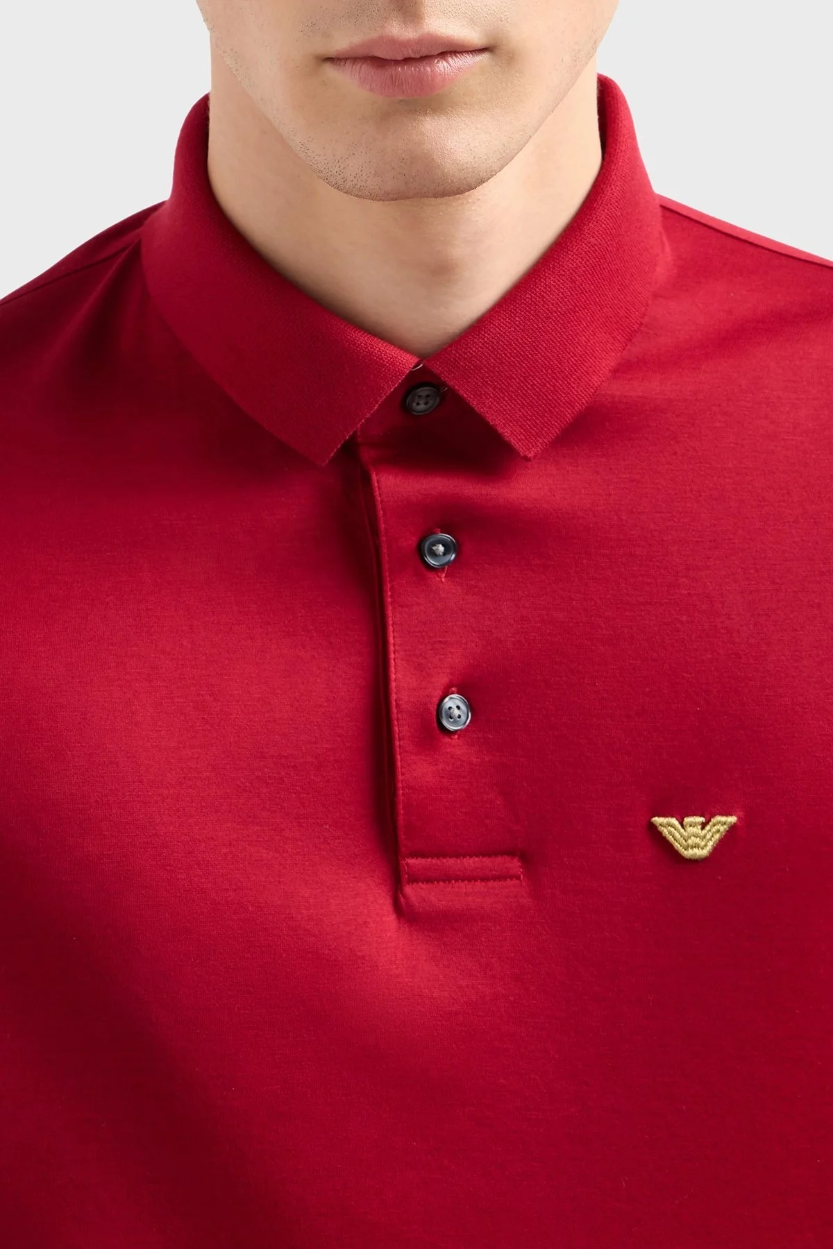 Emporio Armani Pamuk Karışımlı Logolu Düğmeli Erkek Polo Yaka T Shirt EM001704 AF10017 M5037 KIRMIZI - 4