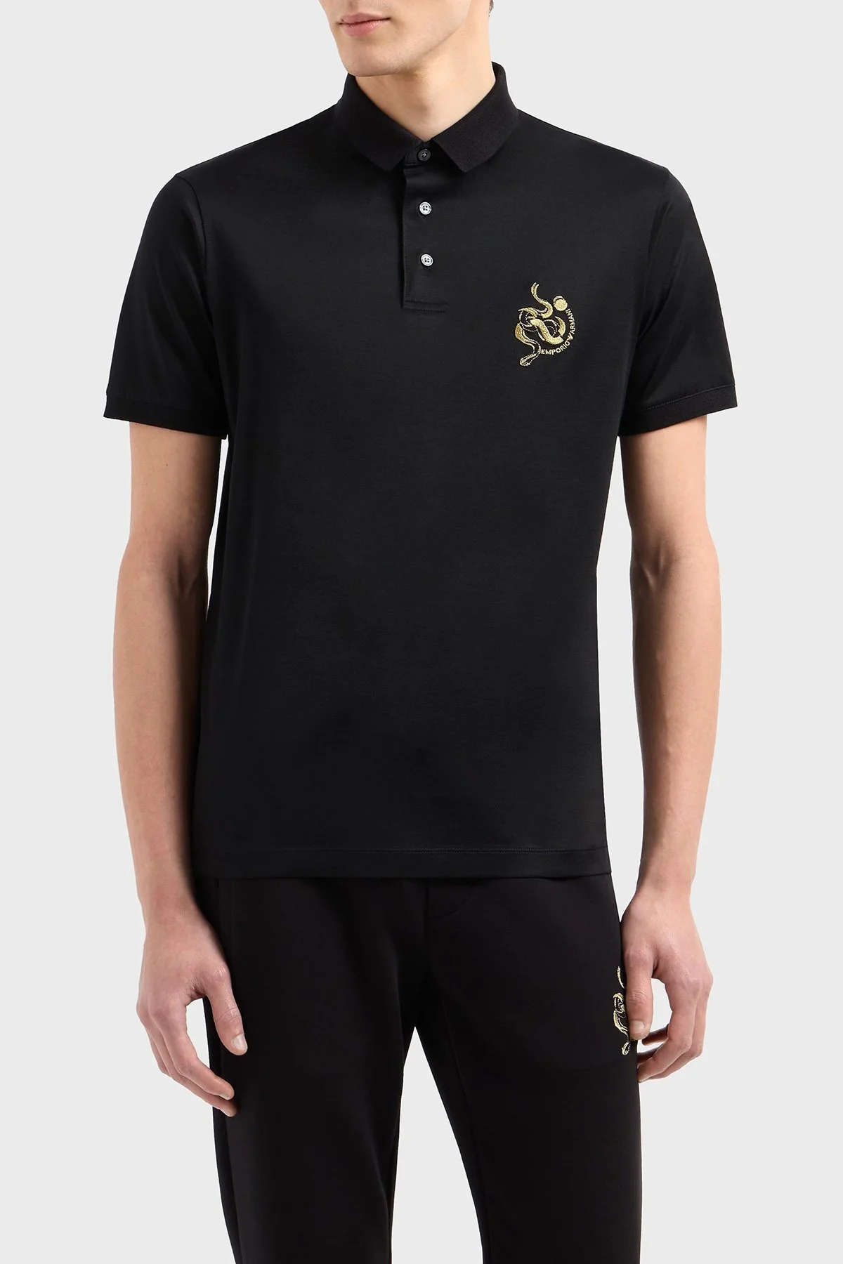 Emporio Armani Pamuk Karışımlı Logolu Düğmeli Erkek Polo Yaka T Shirt EM001704 AF10017 MC183 SİYAH - 1