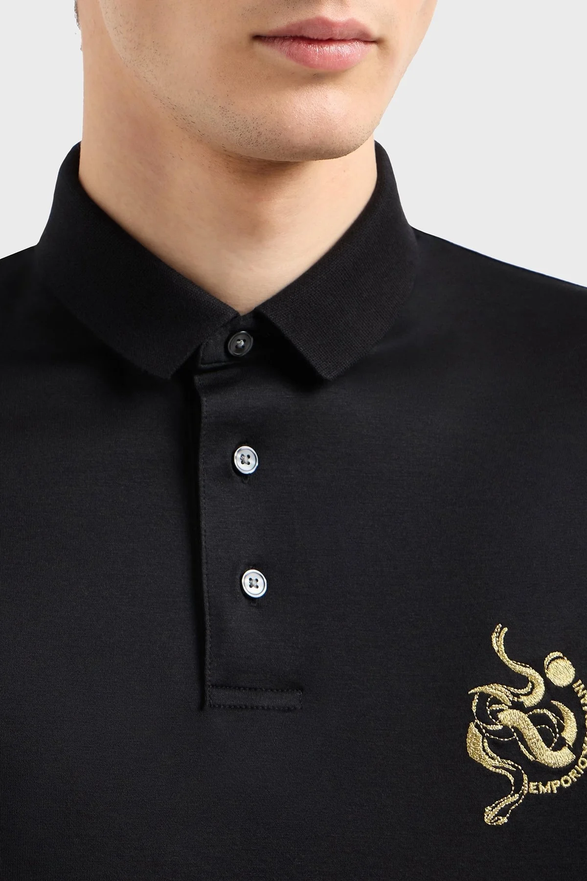 Emporio Armani Pamuk Karışımlı Logolu Düğmeli Erkek Polo Yaka T Shirt EM001704 AF10017 MC183 SİYAH - 2