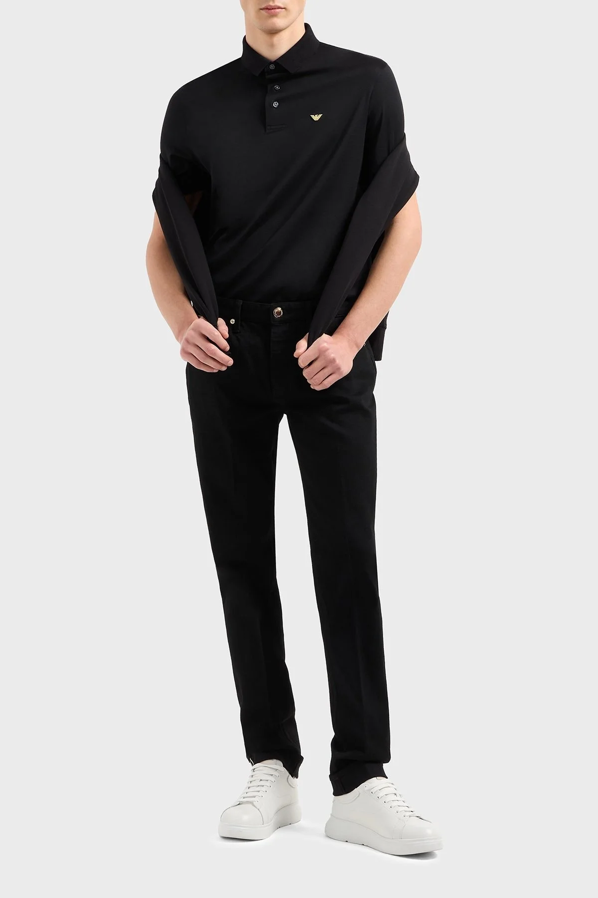 Emporio Armani Pamuk Karışımlı Logolu Düğmeli Erkek Polo Yaka T Shirt EM001704 AF10017 MC184 SİYAH - 2