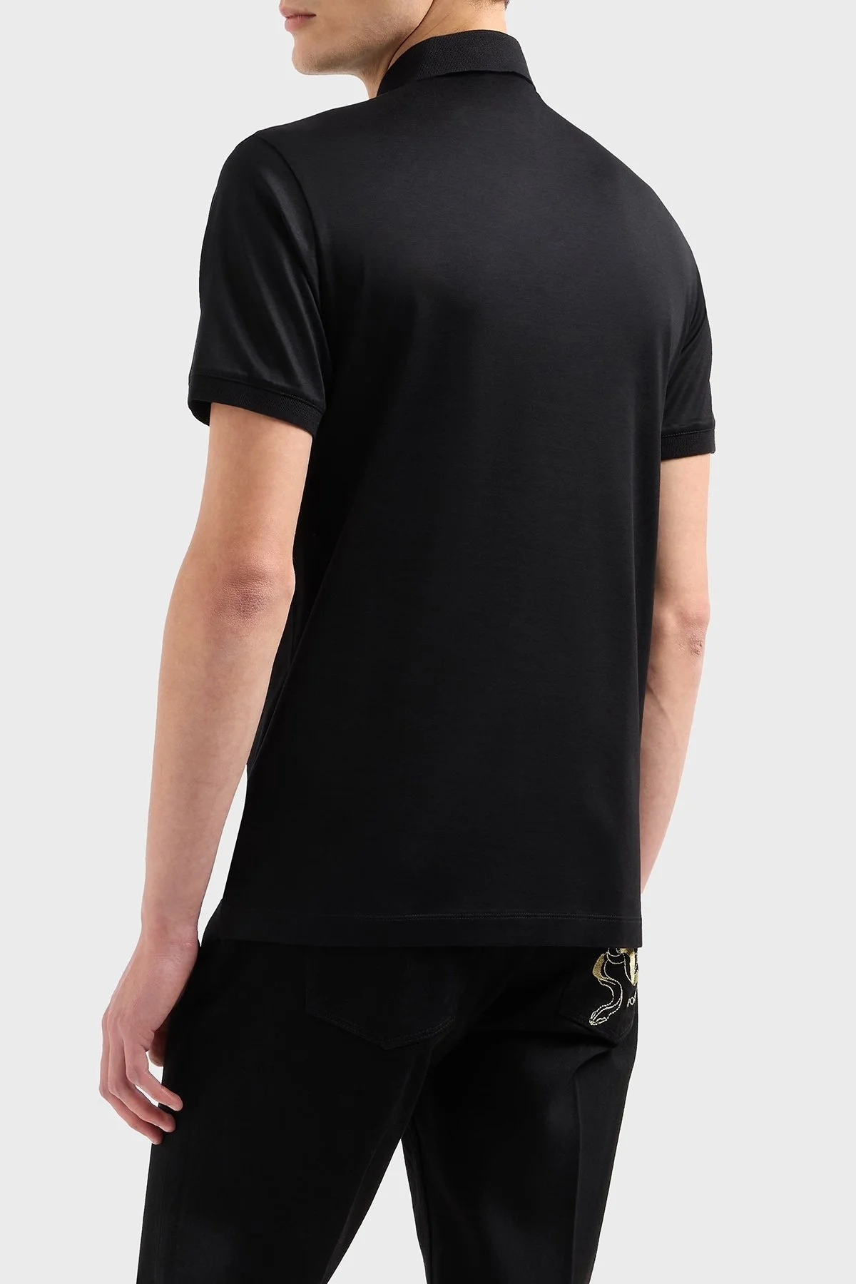 Emporio Armani Pamuk Karışımlı Logolu Düğmeli Erkek Polo Yaka T Shirt EM001704 AF10017 MC184 SİYAH - 3