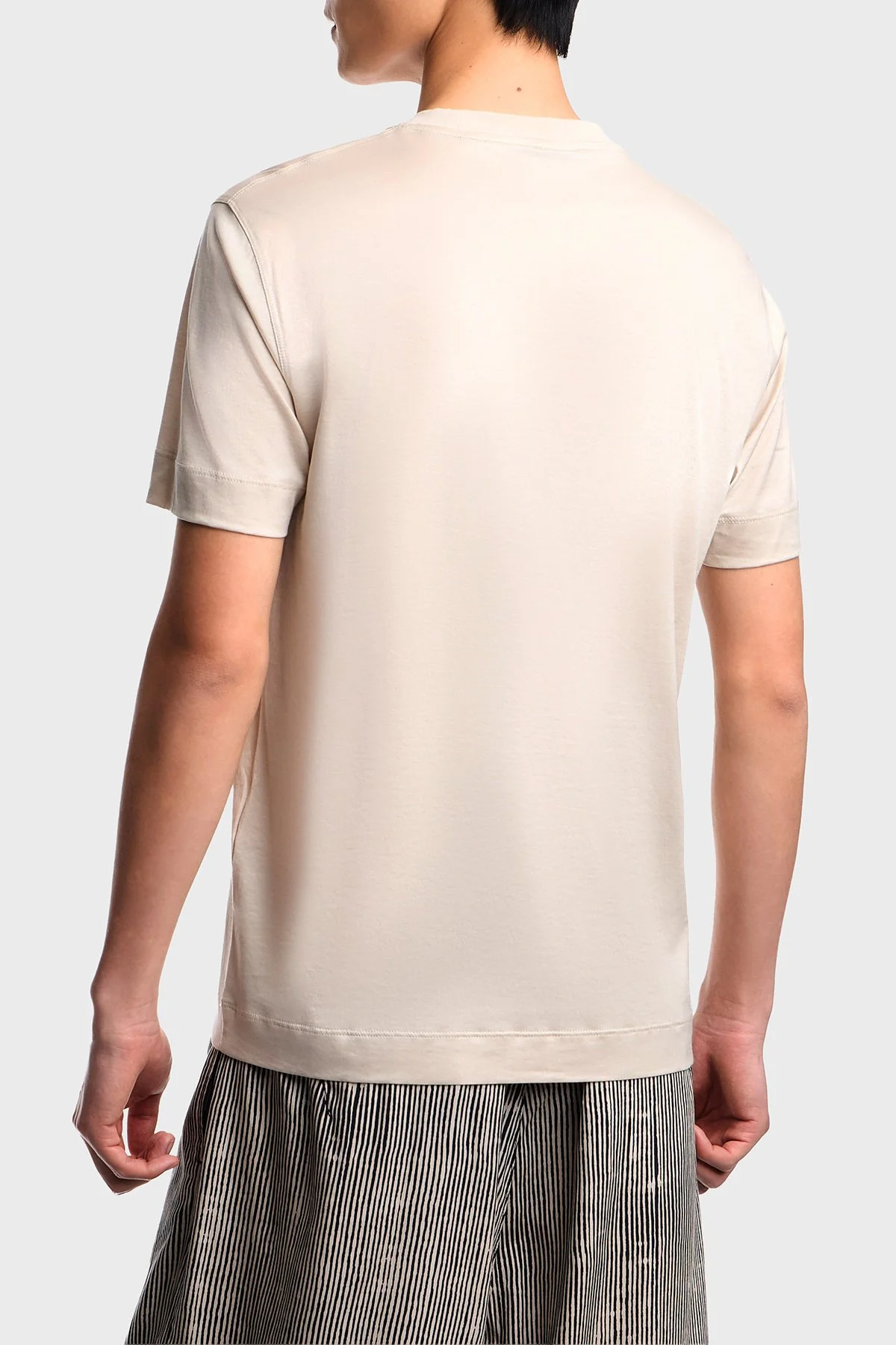 Emporio Armani Pamuk Karışımlı Logolu Slim Fit Bisiklet Yaka Erkek T Shirt EM005281 AF13747 M1384 BEJ - 2