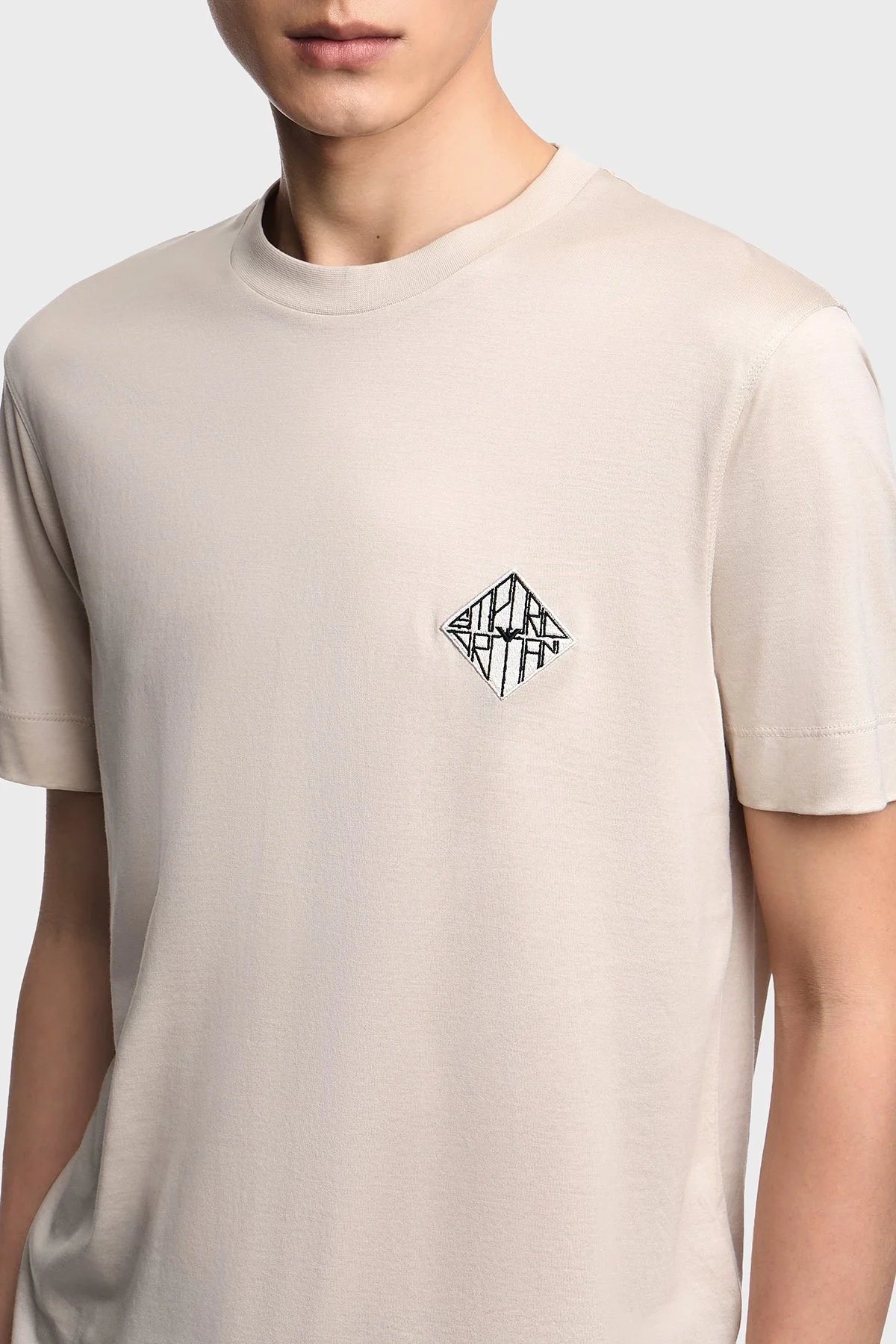 Emporio Armani Pamuk Karışımlı Logolu Slim Fit Bisiklet Yaka Erkek T Shirt EM005281 AF13747 M1384 BEJ - 3