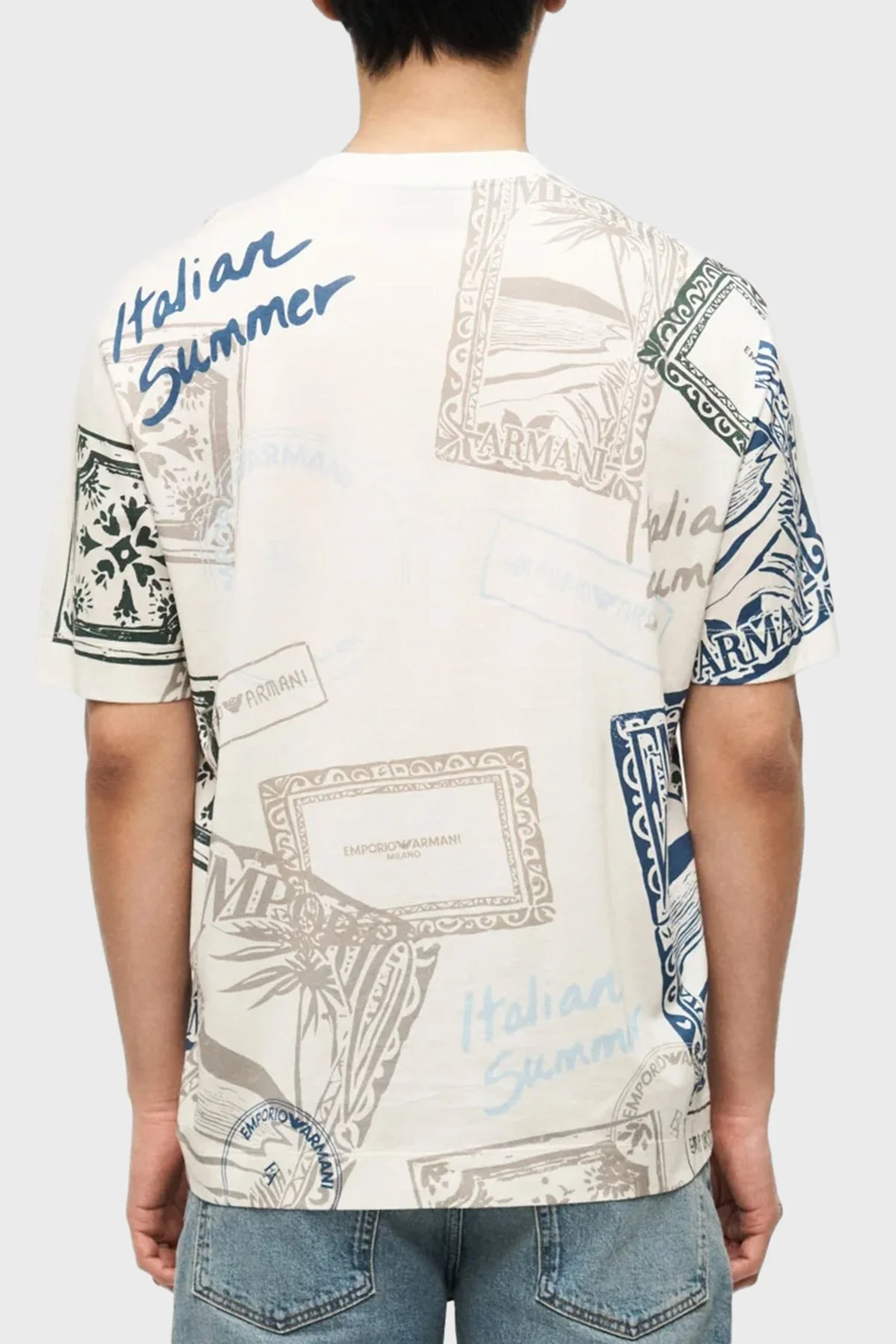 Emporio Armani Pamuk Karışımlı Regular Fit Baskılı Bisiklet Yaka Erkek T Shirt EM005274 AF24857 M0359 KREM - 3