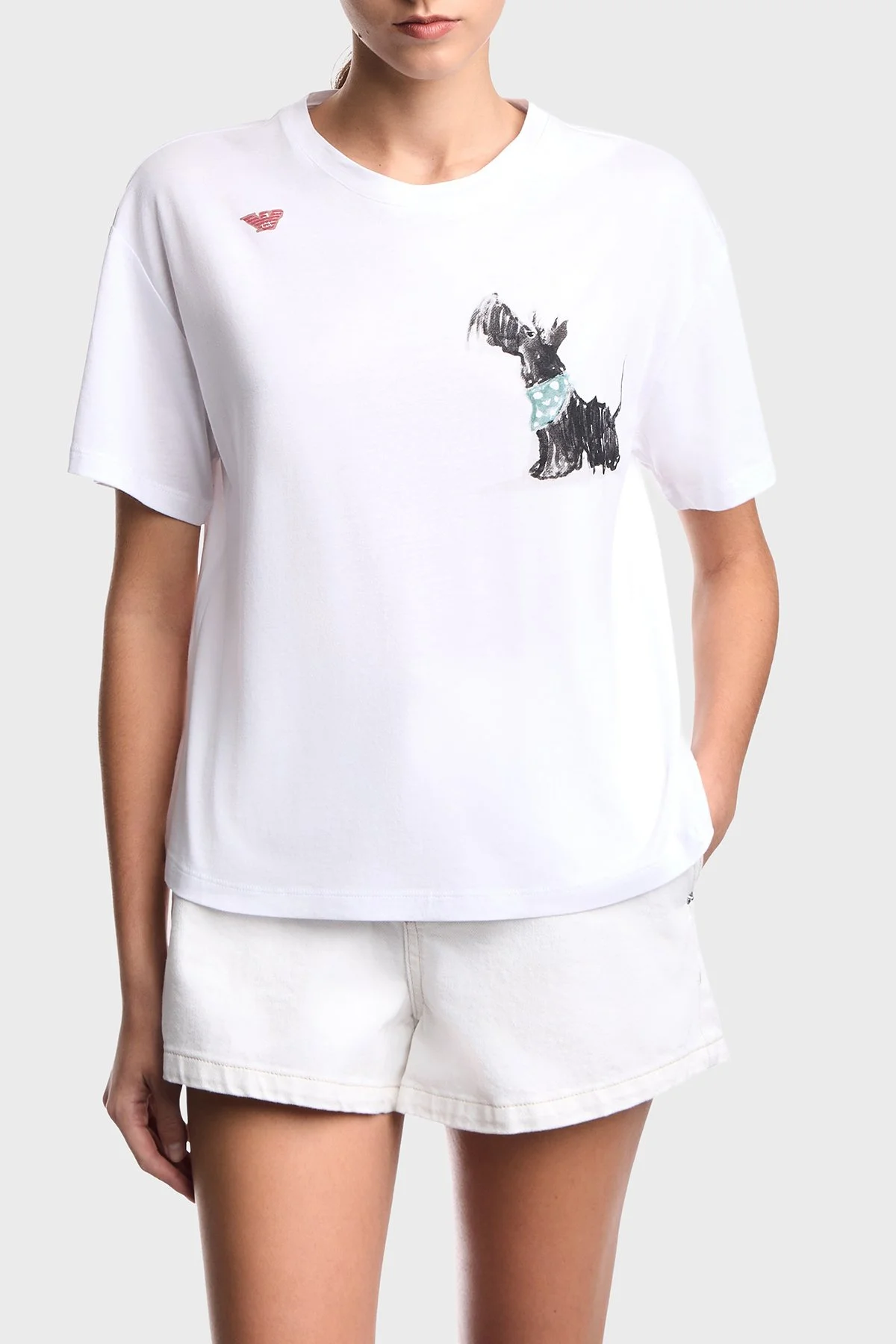 Emporio Armani Pamuk Karışımlı Regular Fit Bisiklet Yaka Kadın T Shirt EW004386 AF24854 U0002 BEYAZ - 1