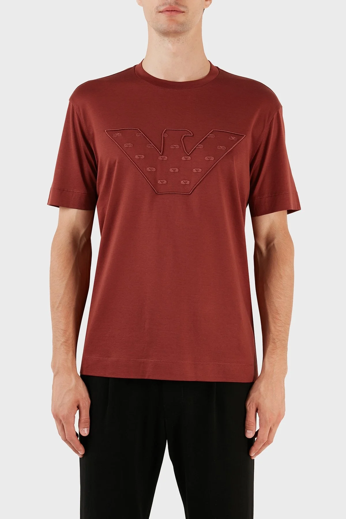 Emporio Armani Pamuk Karışımlı Regular Fit Bisiklet Yaka Erkek T Shirt 6R1T78 1JUVZ 0454 BORDO - 1