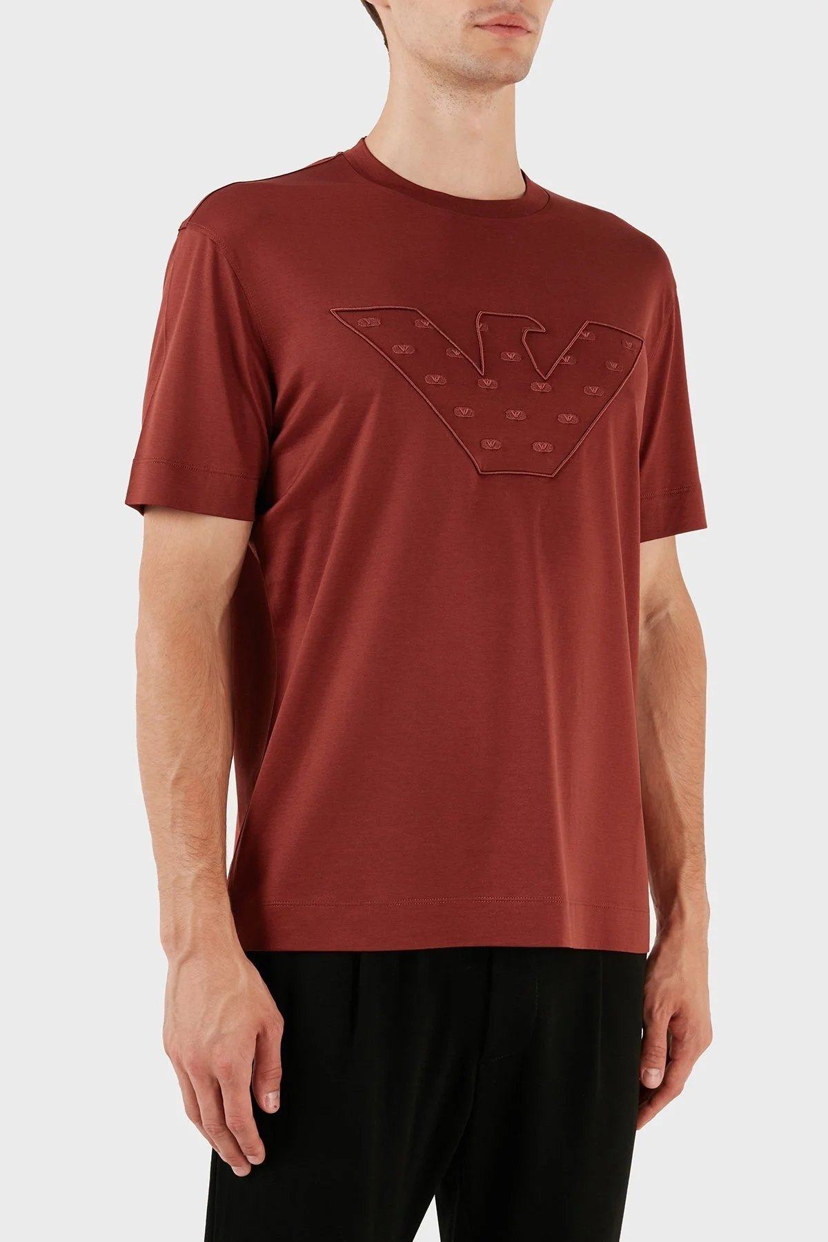 Emporio Armani Pamuk Karışımlı Regular Fit Bisiklet Yaka Erkek T Shirt 6R1T78 1JUVZ 0454 BORDO - 4