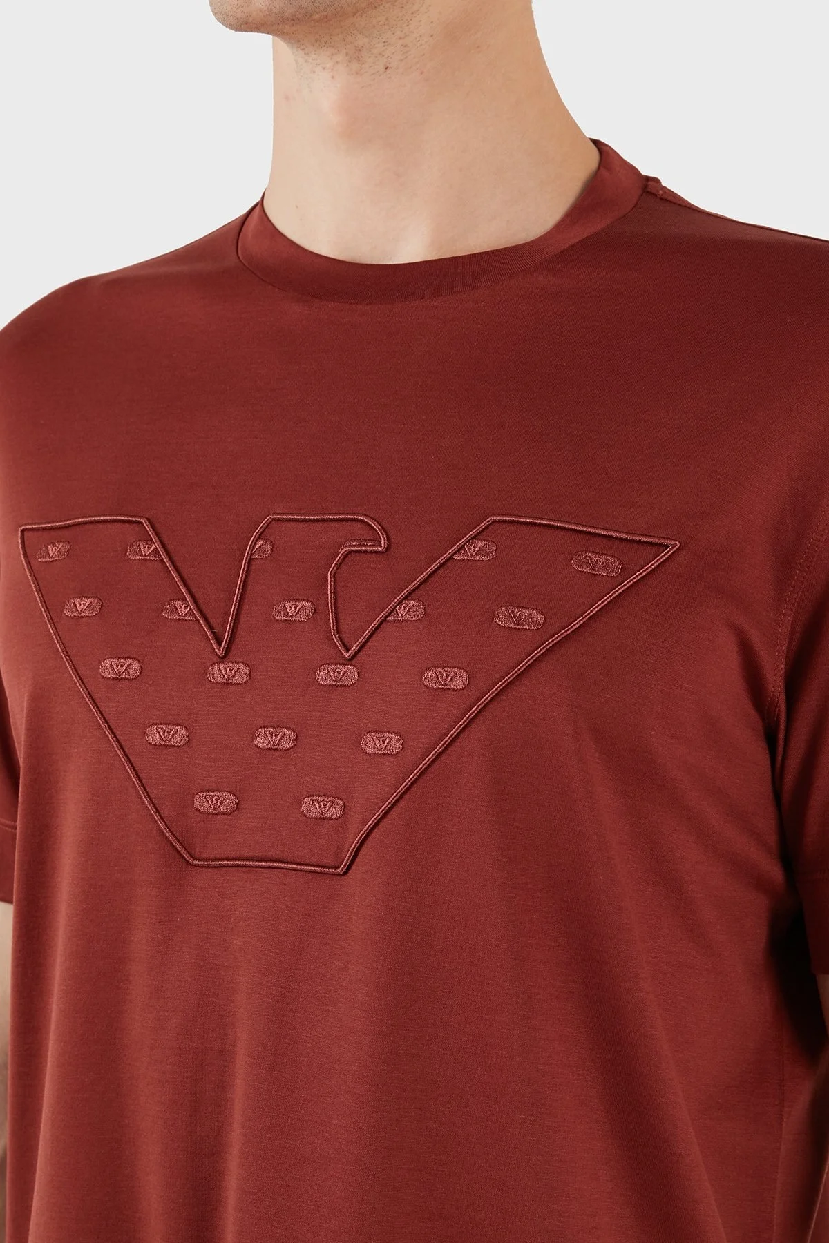 Emporio Armani Pamuk Karışımlı Regular Fit Bisiklet Yaka Erkek T Shirt 6R1T78 1JUVZ 0454 BORDO - 5