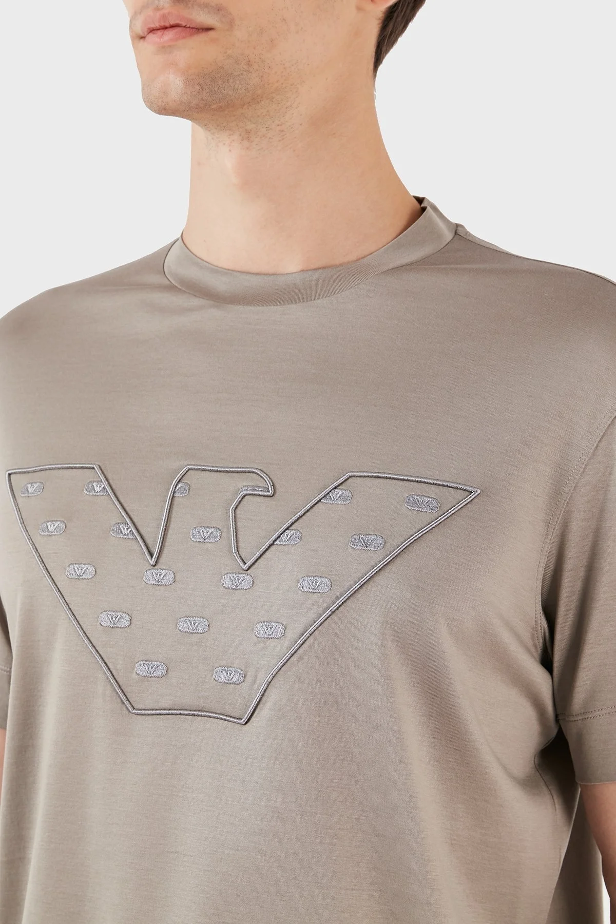 Emporio Armani Pamuk Karışımlı Regular Fit Bisiklet Yaka Erkek T Shirt 6R1T78 1JUVZ 0643 VİZON - 5