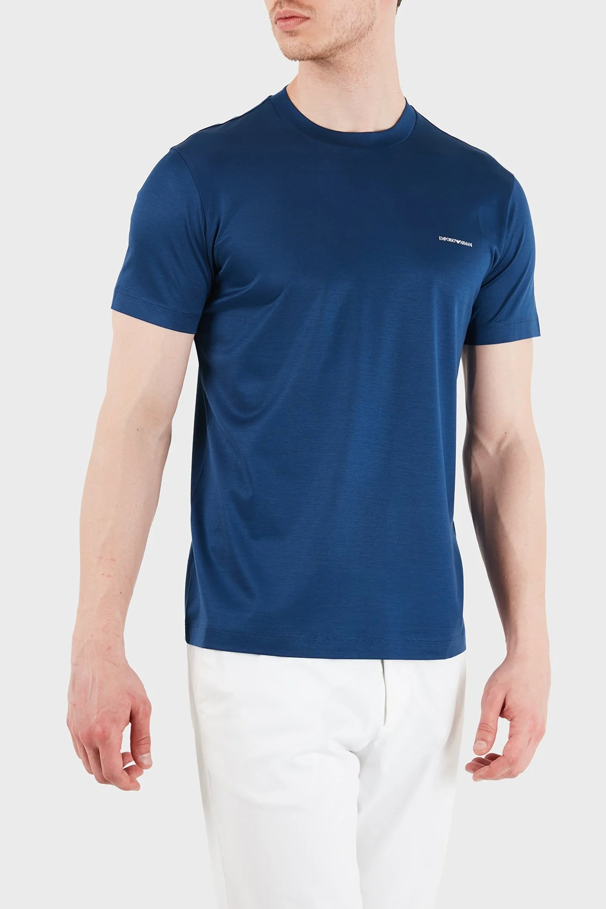 Emporio Armani Pamuk Karışımlı Regular Fit Bisiklet Yaka Erkek T Shirt 8N1TD8 1JUVZU B079 MAVİ - 4