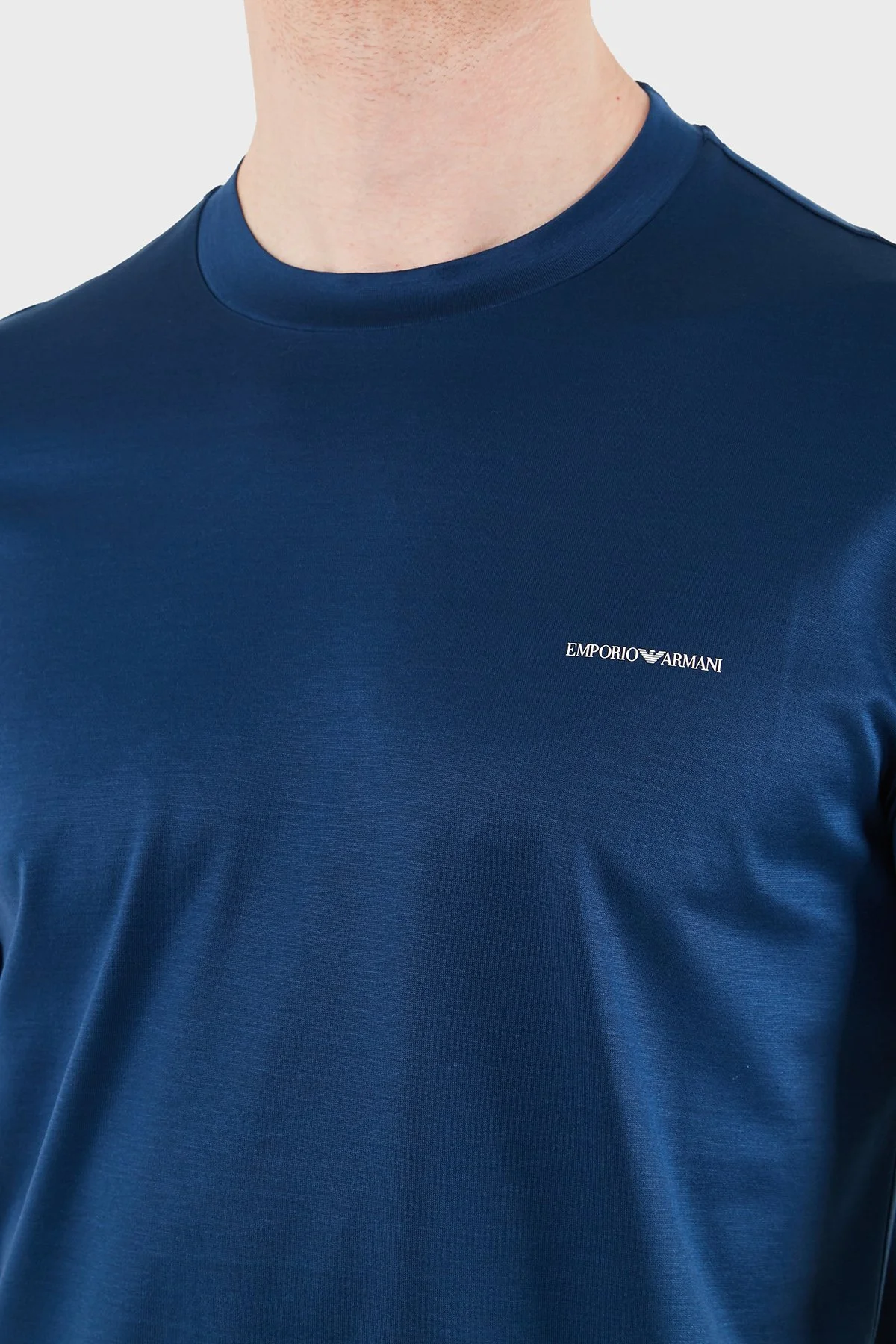 Emporio Armani Pamuk Karışımlı Regular Fit Bisiklet Yaka Erkek T Shirt 8N1TD8 1JUVZU B079 MAVİ - 5