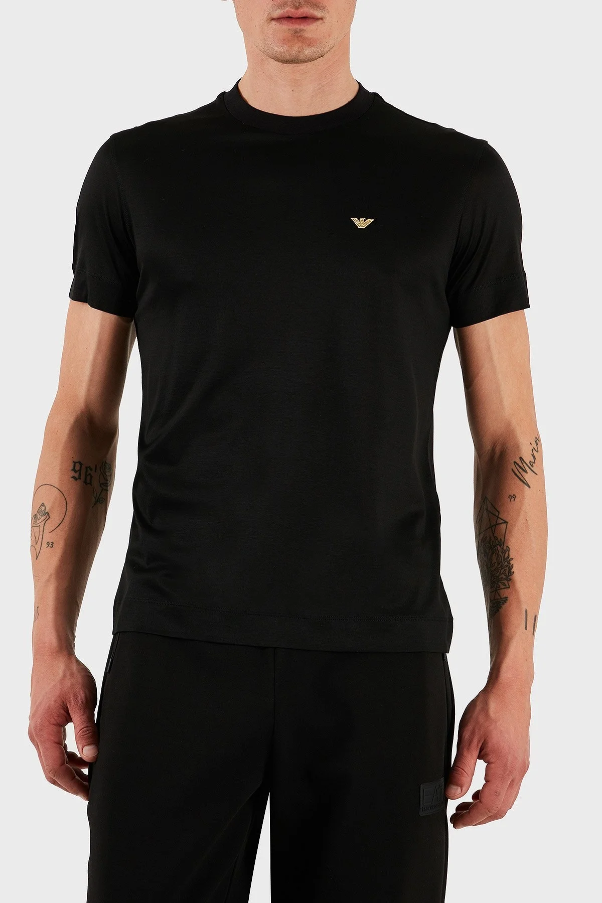 Emporio Armani Pamuk Karışımlı Regular Fit Bisiklet Yaka Erkek T Shirt EM001702 AF10017 MC184 SİYAH - 1
