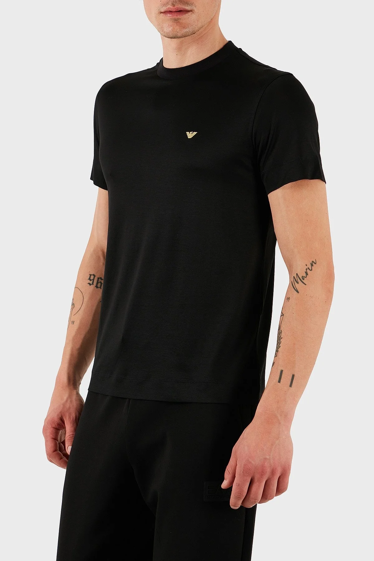 Emporio Armani Pamuk Karışımlı Regular Fit Bisiklet Yaka Erkek T Shirt EM001702 AF10017 MC184 SİYAH - 6