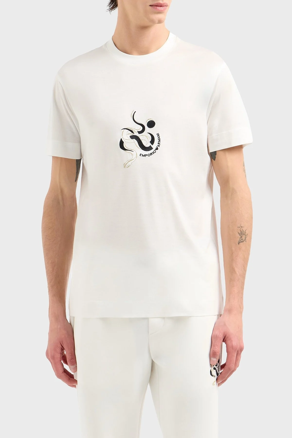 Emporio Armani Pamuk Karışımlı Regular Fit Bisiklet Yaka Erkek T Shirt EM001702 AF10017 U0003 BEYAZ - 1