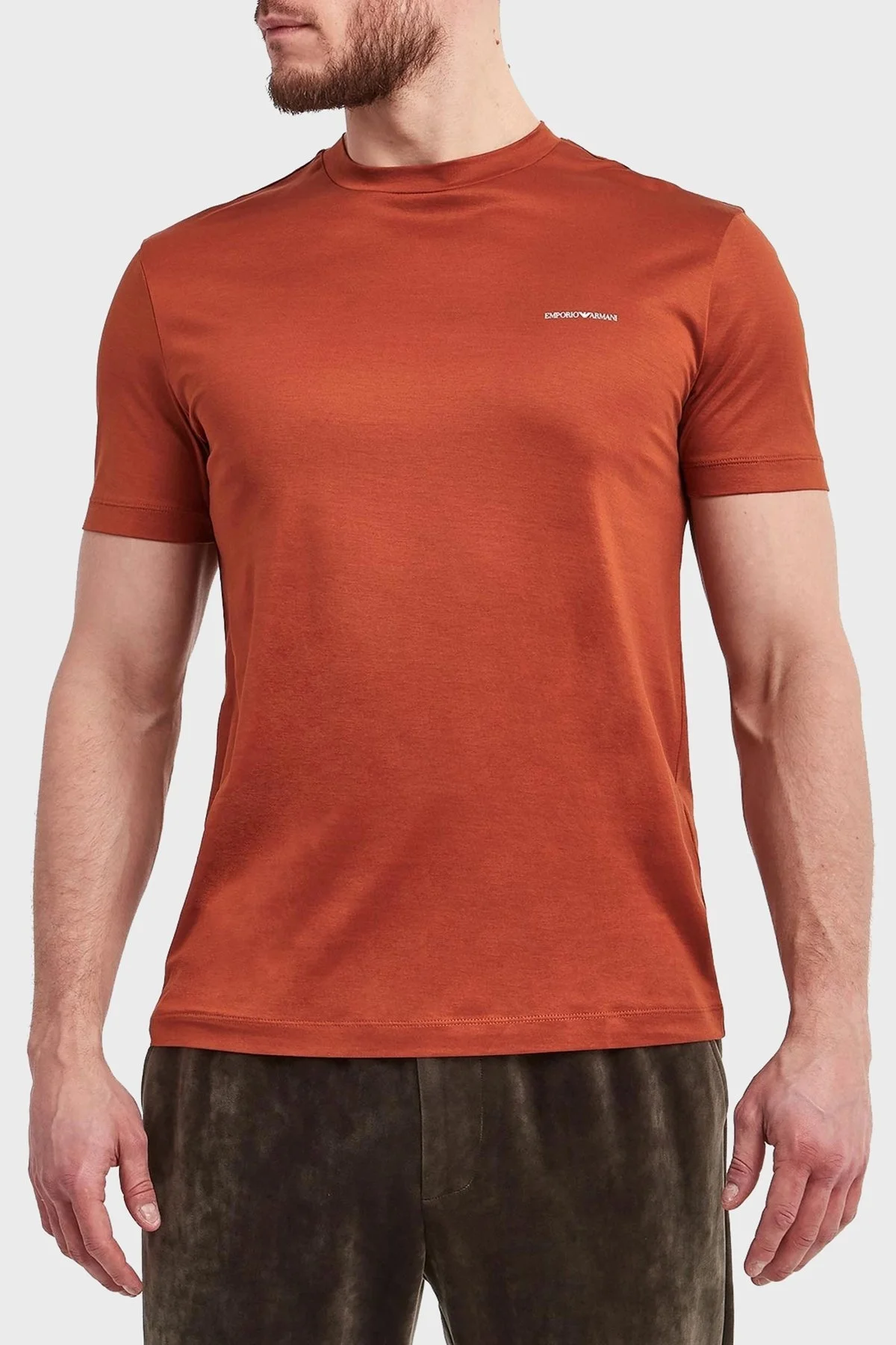 Emporio Armani Pamuk Karışımlı Regular Fit Bisiklet Yaka Logolu Erkek T Shirt 8N1TD8 1JUVZ U5035 KIRMIZI - 1