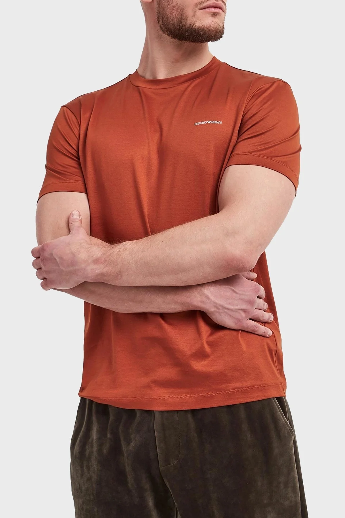 Emporio Armani Pamuk Karışımlı Regular Fit Bisiklet Yaka Logolu Erkek T Shirt 8N1TD8 1JUVZ U5035 KIRMIZI - 3