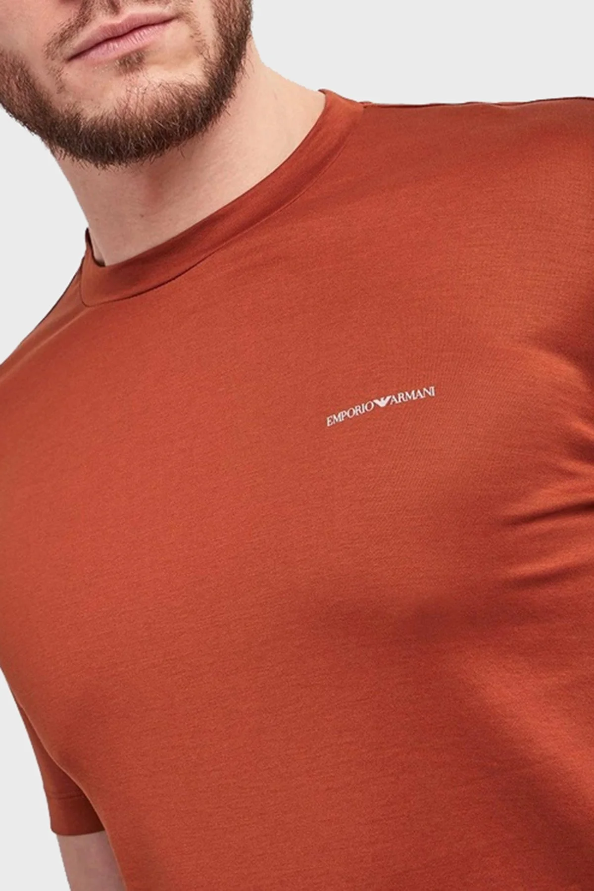 Emporio Armani Pamuk Karışımlı Regular Fit Bisiklet Yaka Logolu Erkek T Shirt 8N1TD8 1JUVZ U5035 KIRMIZI - 4