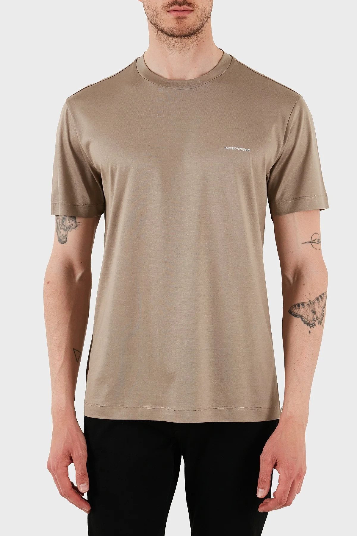 Emporio Armani Pamuk Karışımlı Regular Fit Bisiklet Yaka Logolu Erkek T Shirt 8N1TD8 1JUVZ U6167 BEJ - 6