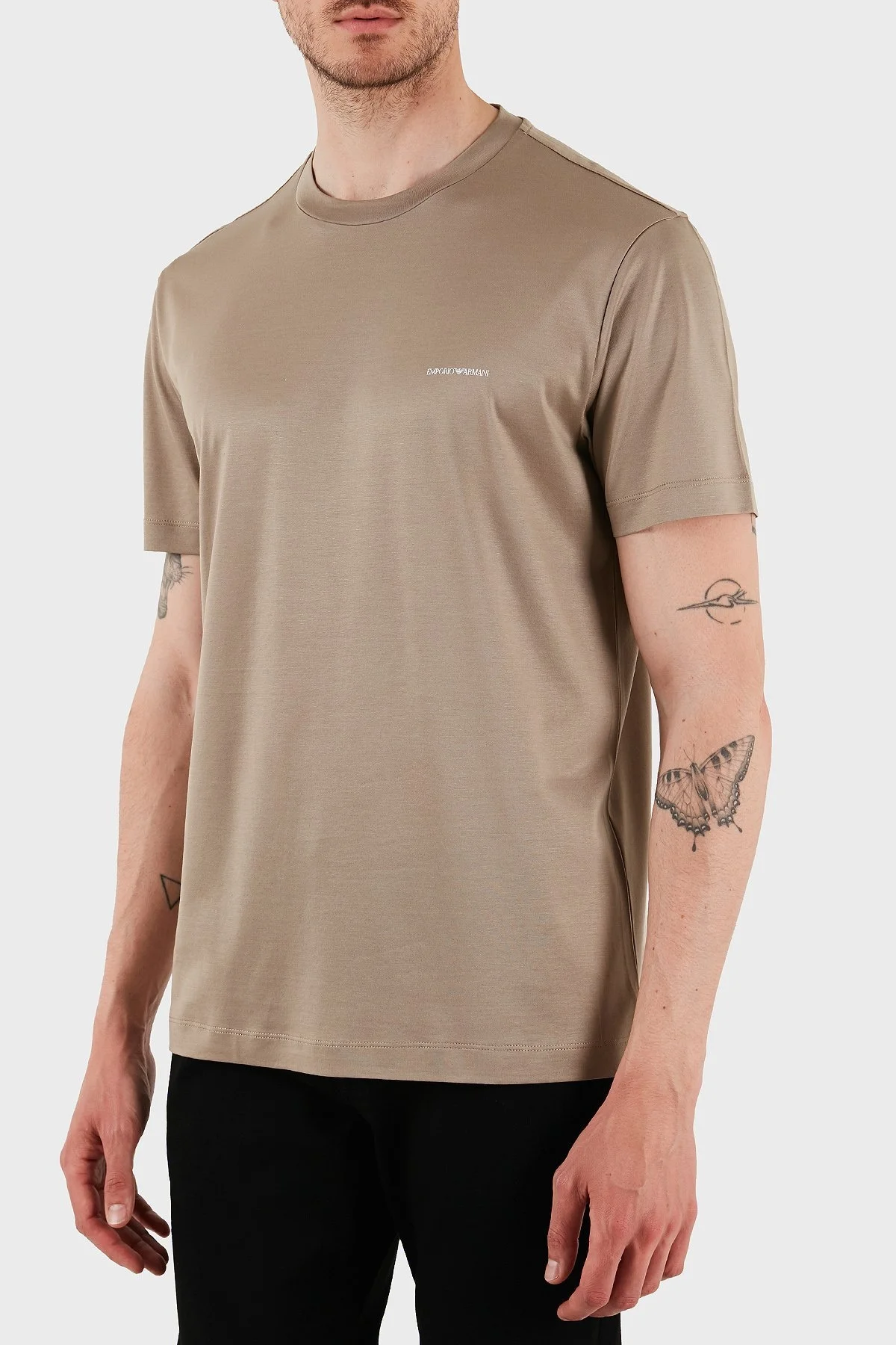 Emporio Armani Pamuk Karışımlı Regular Fit Bisiklet Yaka Logolu Erkek T Shirt 8N1TD8 1JUVZ U6167 BEJ - 9