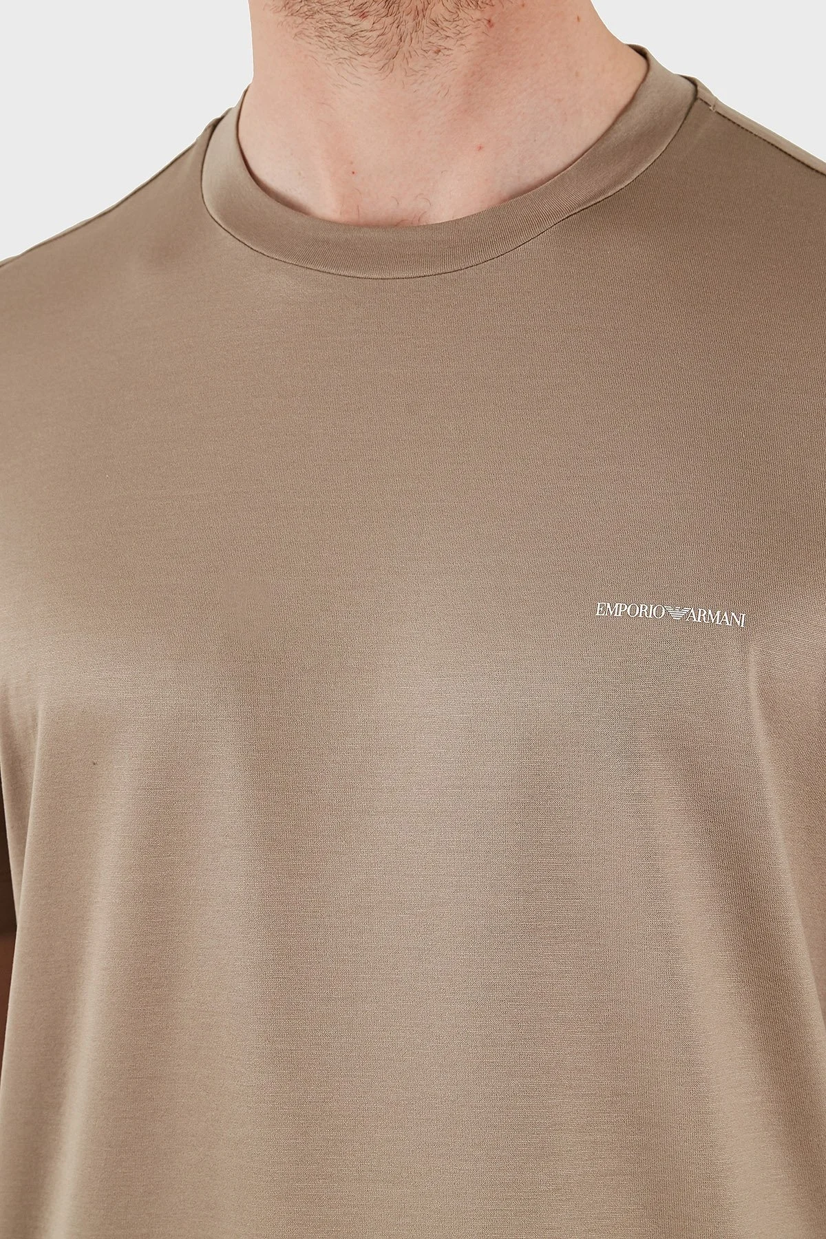 Emporio Armani Pamuk Karışımlı Regular Fit Bisiklet Yaka Logolu Erkek T Shirt 8N1TD8 1JUVZ U6167 BEJ - 10