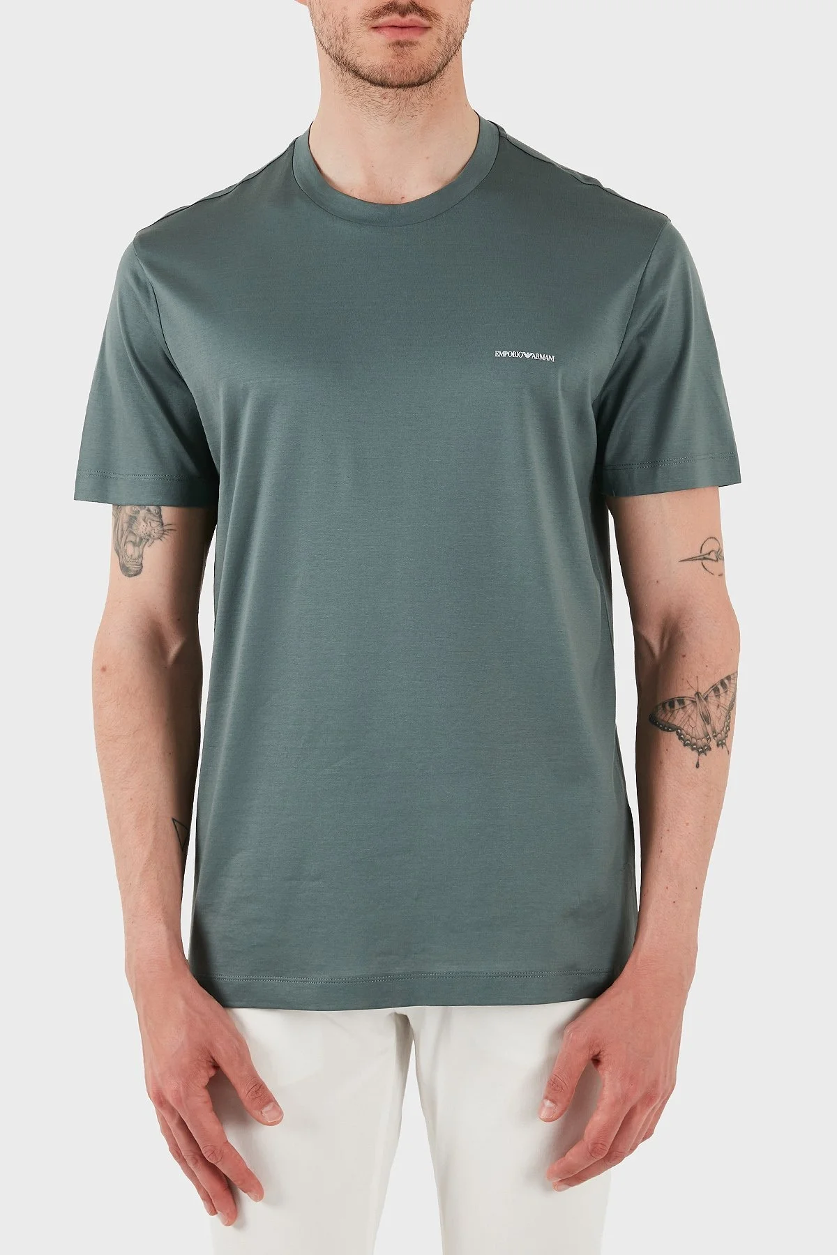 Emporio Armani Pamuk Karışımlı Regular Fit Bisiklet Yaka Logolu Erkek T Shirt 8N1TD8 1JUVZ U9083 YEŞİL - 1