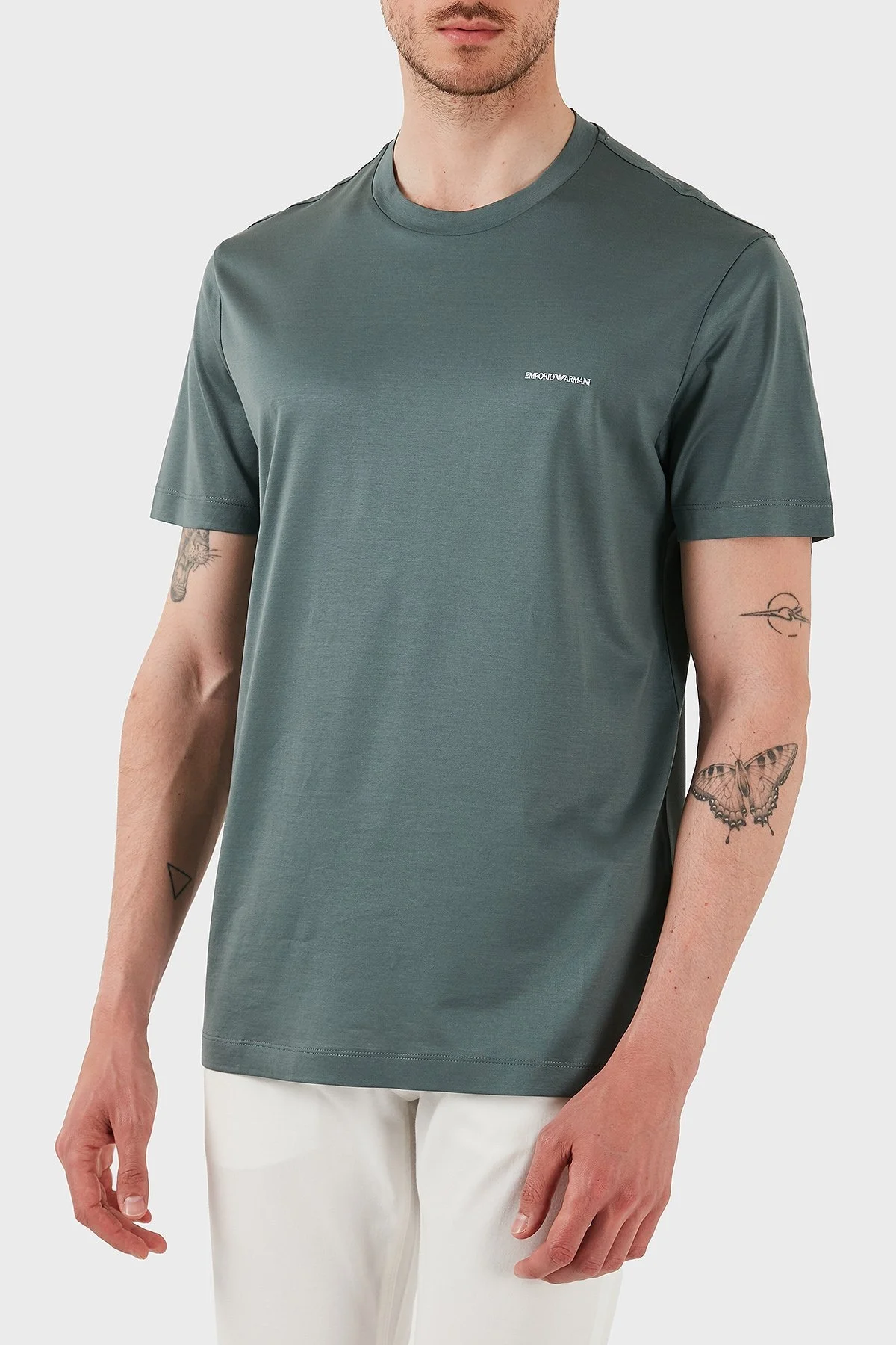 Emporio Armani Pamuk Karışımlı Regular Fit Bisiklet Yaka Logolu Erkek T Shirt 8N1TD8 1JUVZ U9083 YEŞİL - 3