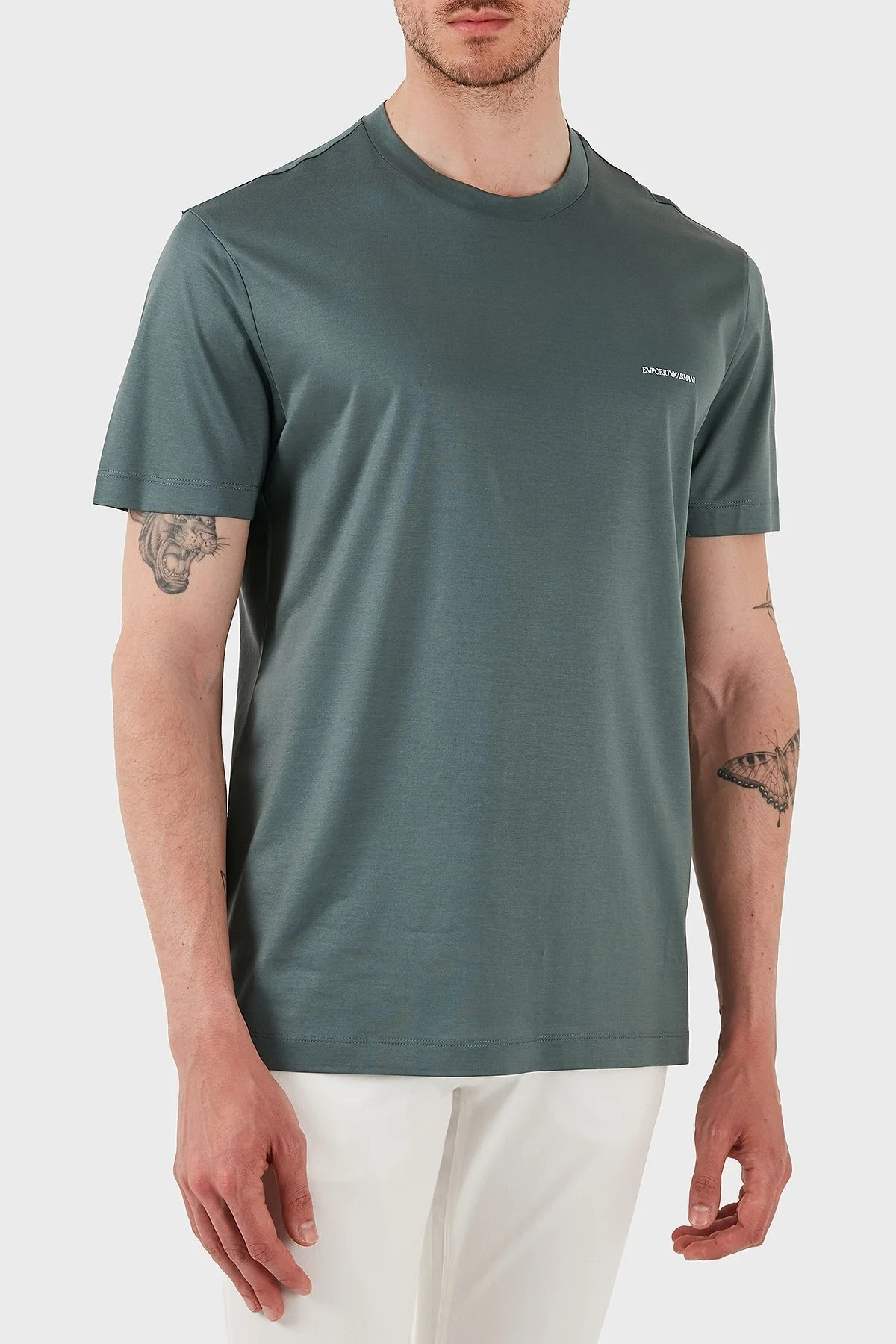 Emporio Armani Pamuk Karışımlı Regular Fit Bisiklet Yaka Logolu Erkek T Shirt 8N1TD8 1JUVZ U9083 YEŞİL - 4