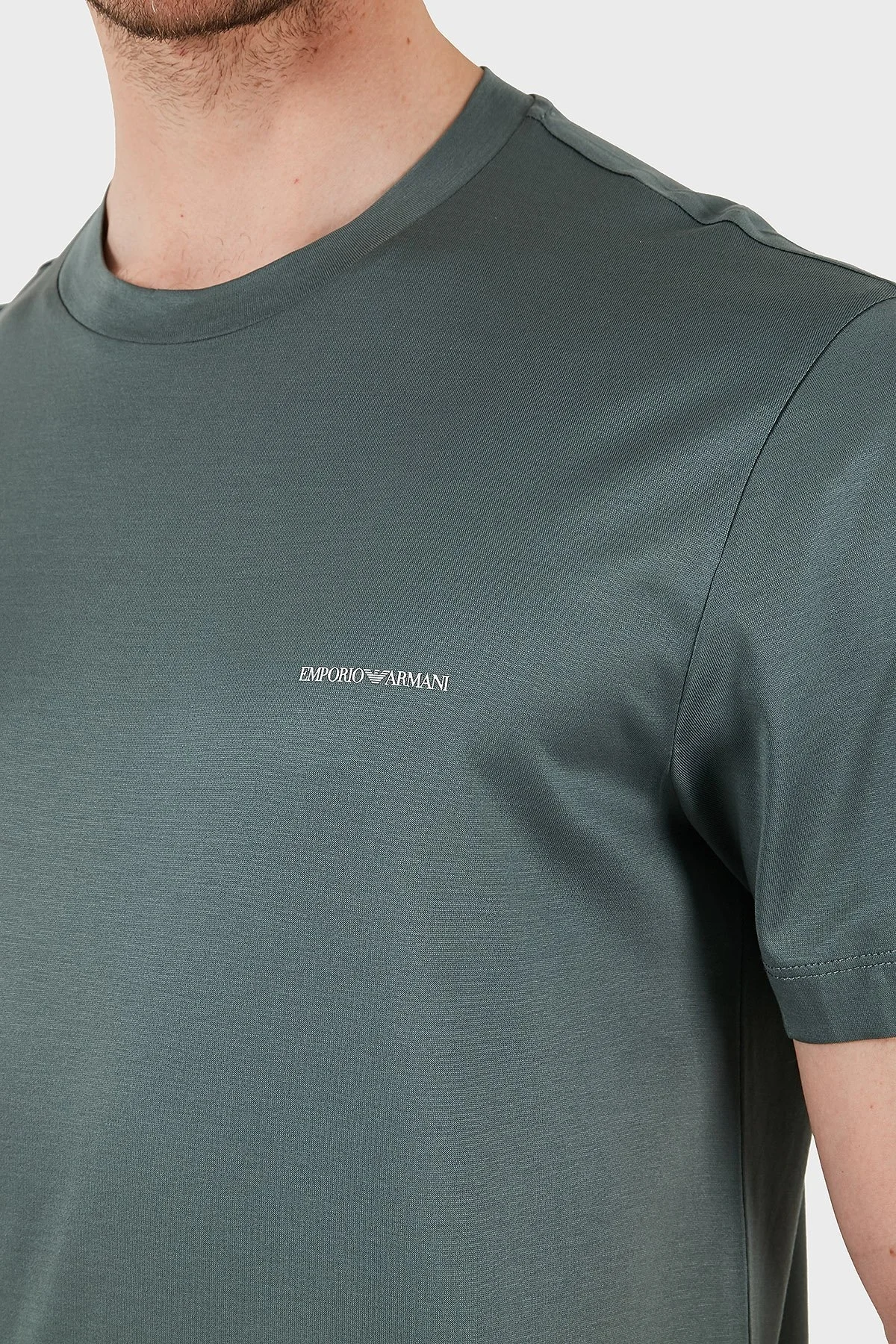 Emporio Armani Pamuk Karışımlı Regular Fit Bisiklet Yaka Logolu Erkek T Shirt 8N1TD8 1JUVZ U9083 YEŞİL - 5