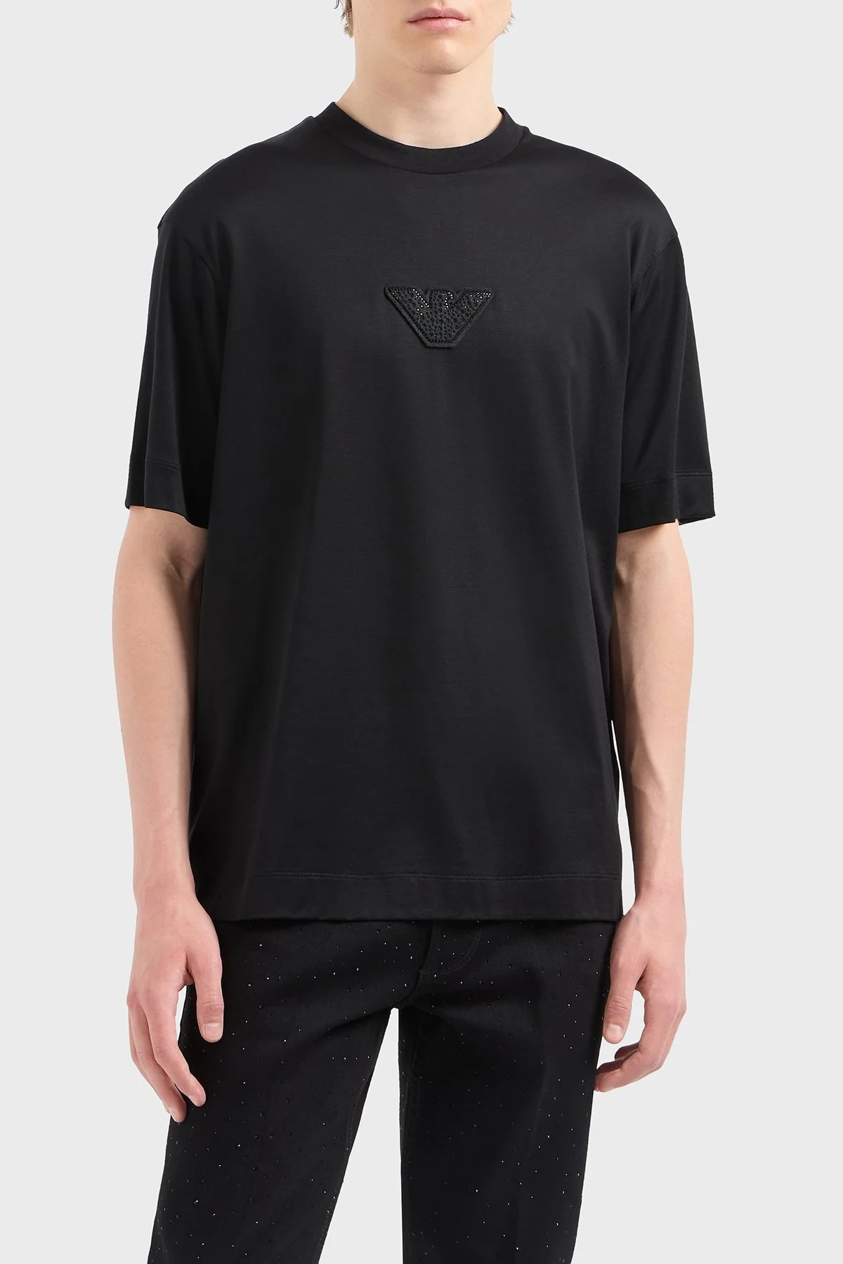 Emporio Armani Pamuk Karışımlı Regular Fit Bisiklet Yaka Logolu Erkek T Shirt EM001493 AF10017 UC001 SİYAH - 1