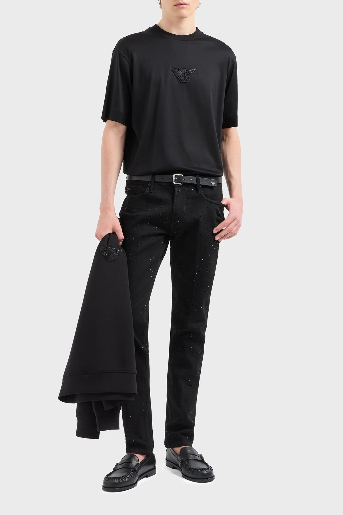 Emporio Armani Pamuk Karışımlı Regular Fit Bisiklet Yaka Logolu Erkek T Shirt EM001493 AF10017 UC001 SİYAH - 2