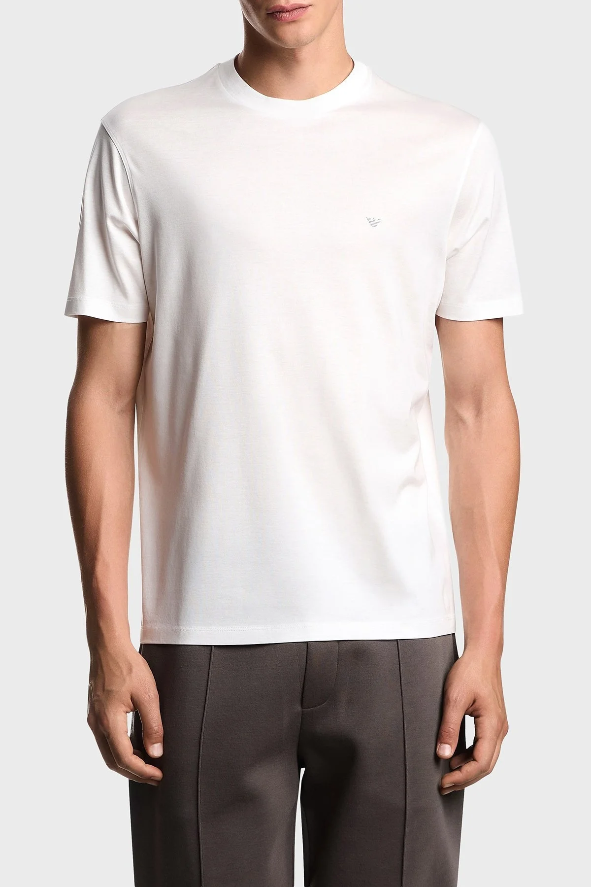 Emporio Armani Pamuk Karışımlı Regular Fit Bisiklet Yaka Logolu Erkek T Shirt EM003137 AF10761 U0003 BEYAZ - 1