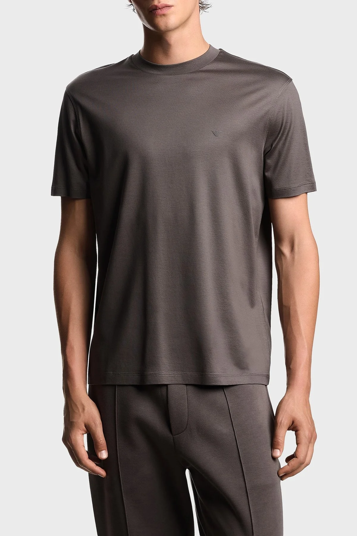 Emporio Armani Pamuk Karışımlı Regular Fit Bisiklet Yaka Logolu Erkek T Shirt EM003137 AF10761 U8143 ANTRASİT - 1